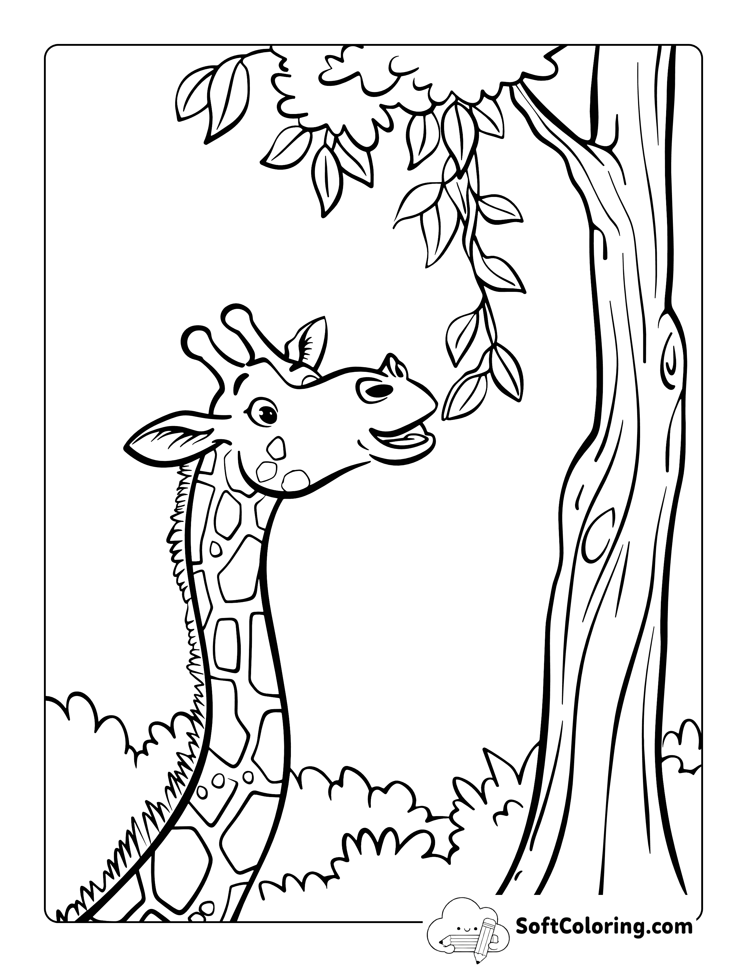 Cute Giraffe Coloring Sheet Eating from a Tree