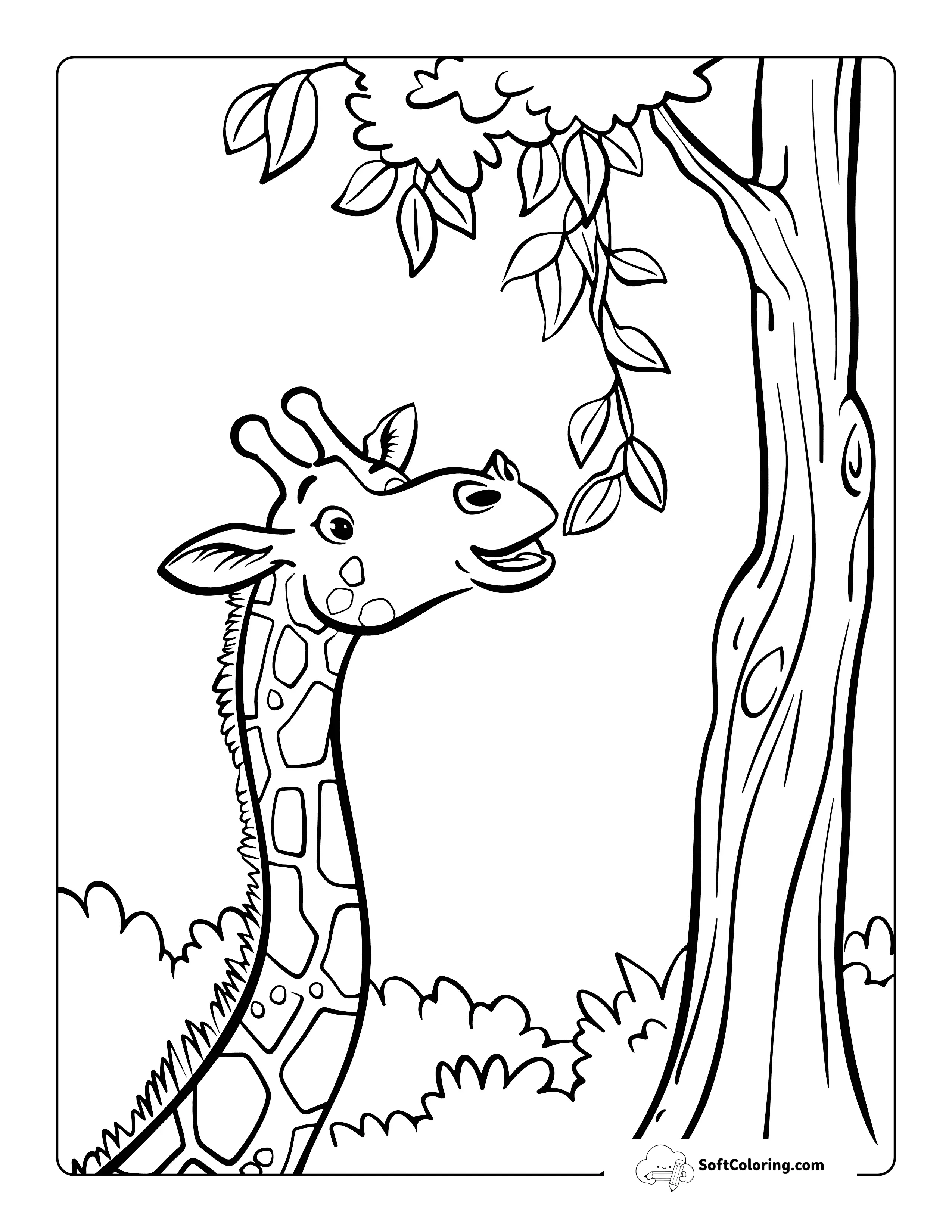 Cute Giraffe Coloring Sheet Eating From A Tree