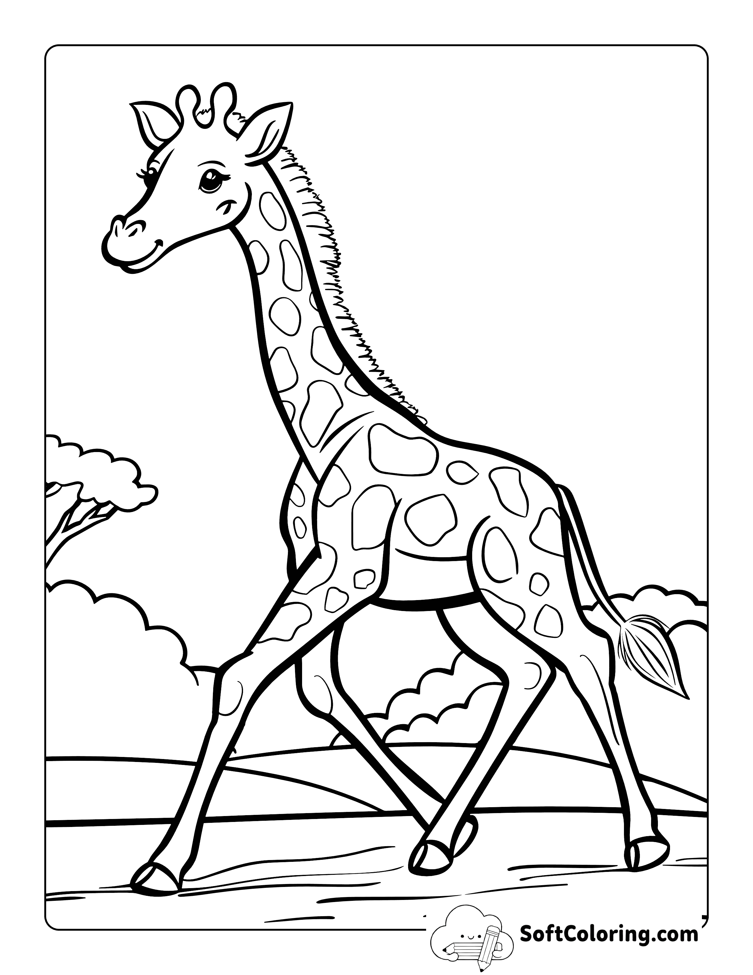 Cute Running Giraffe Coloring Page
