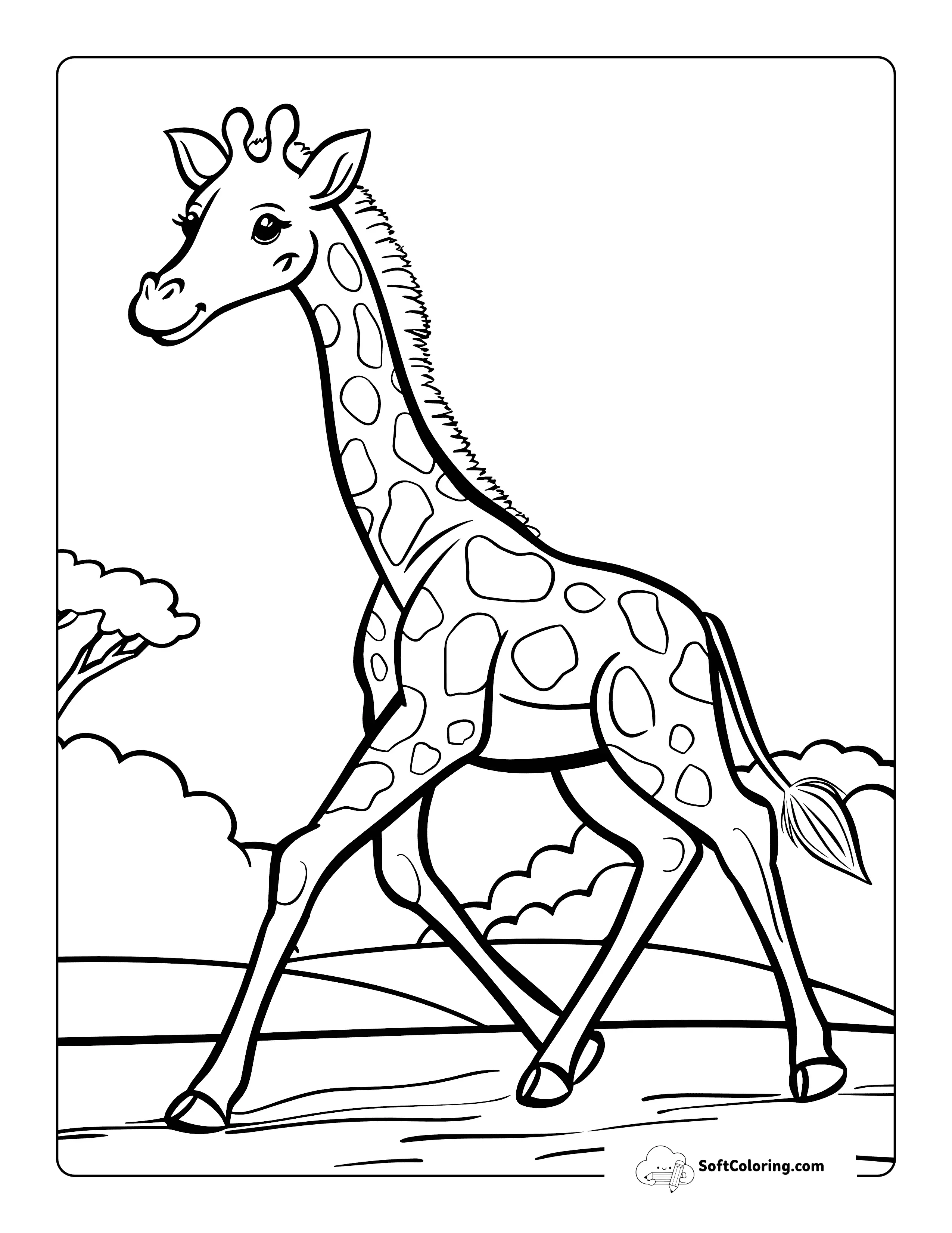 Cute Running Giraffe Coloring Page
