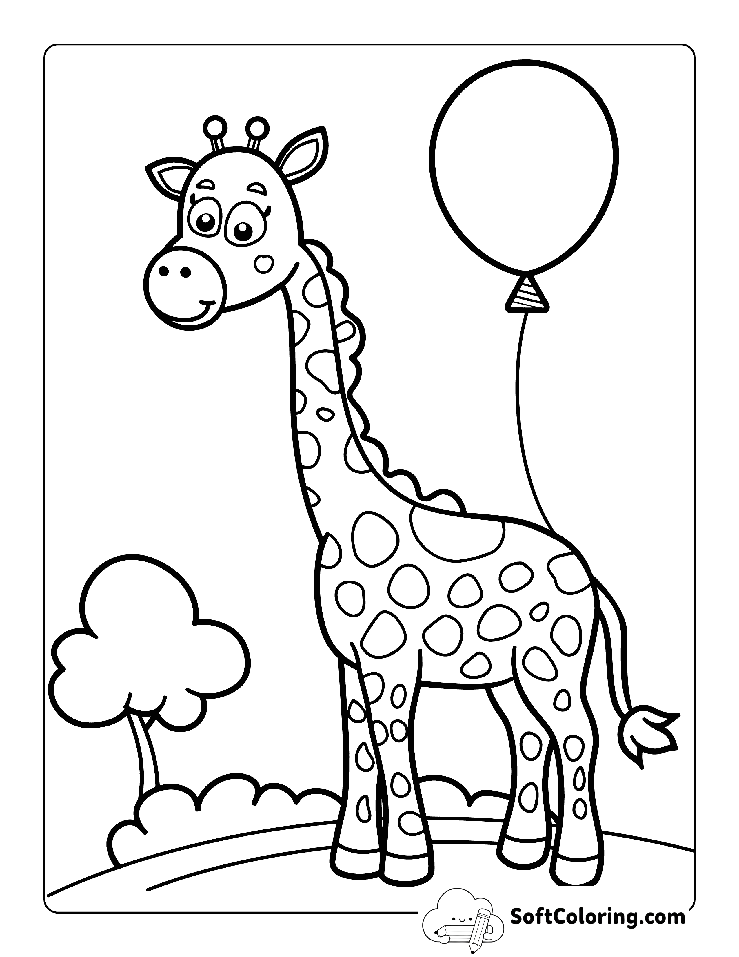 Balloon Celebrate Cute Giraffe Coloring Page Printable