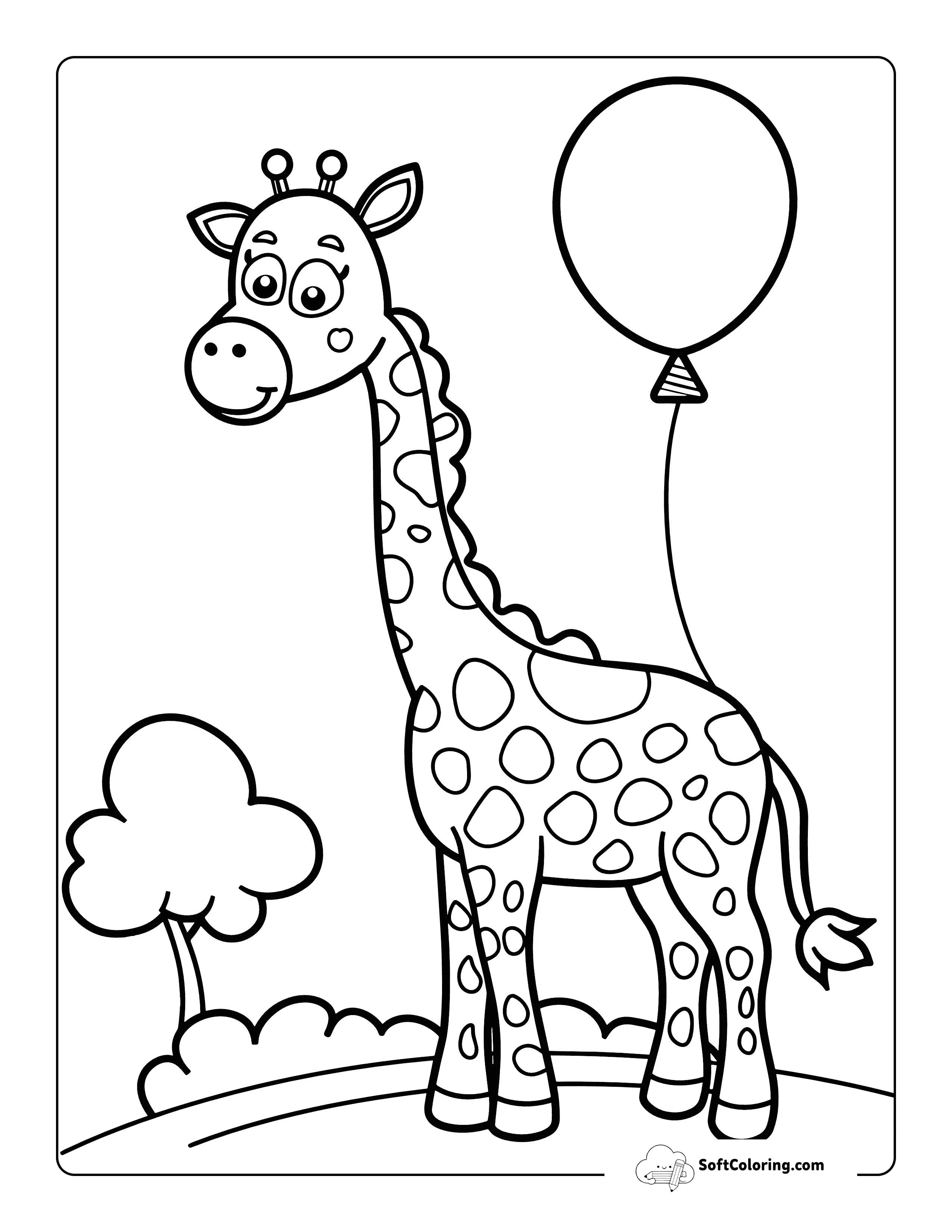 Balloon Celebrate Cute Giraffe Coloring Page Printable