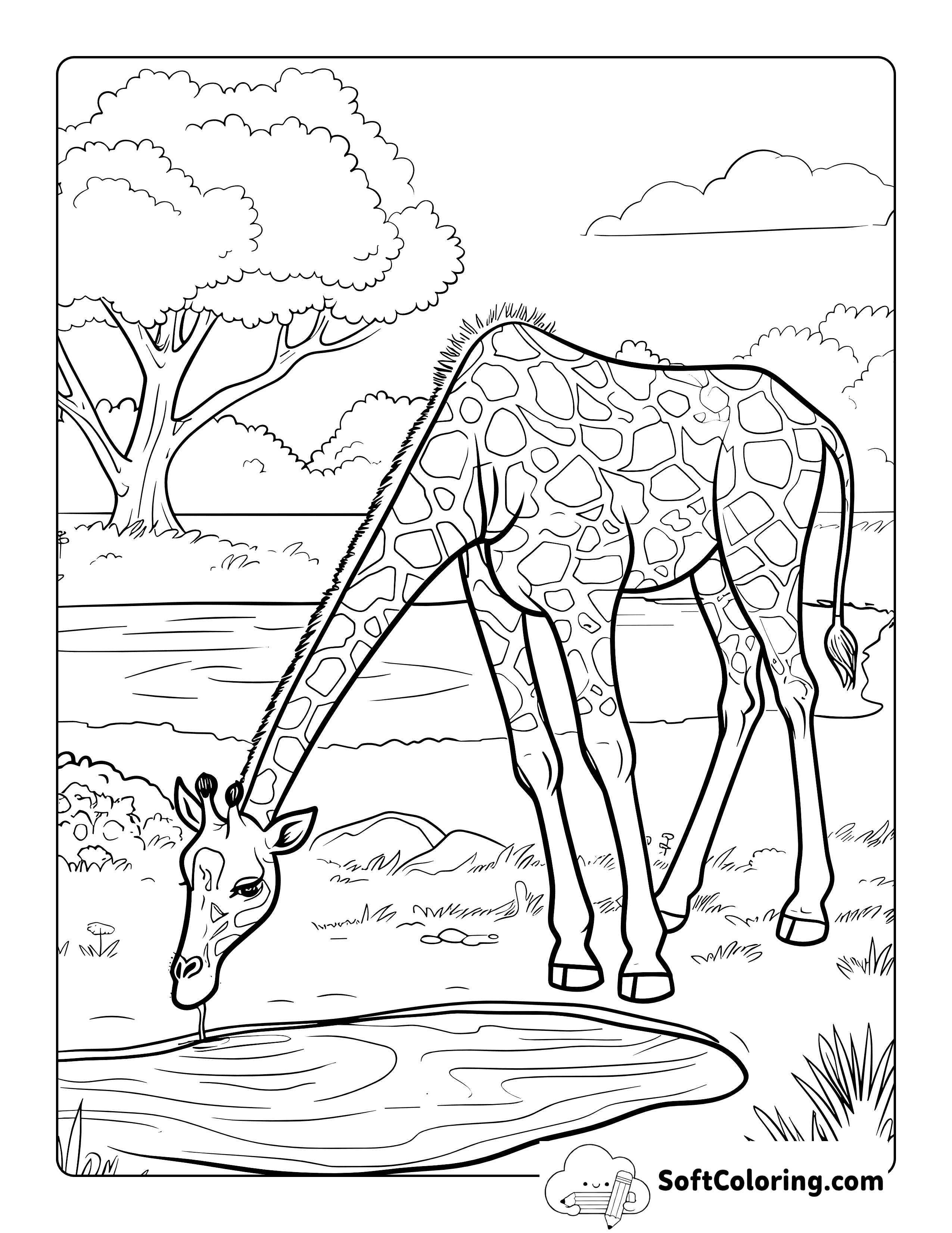 Realistic Giraffe Coloring Page for Adults