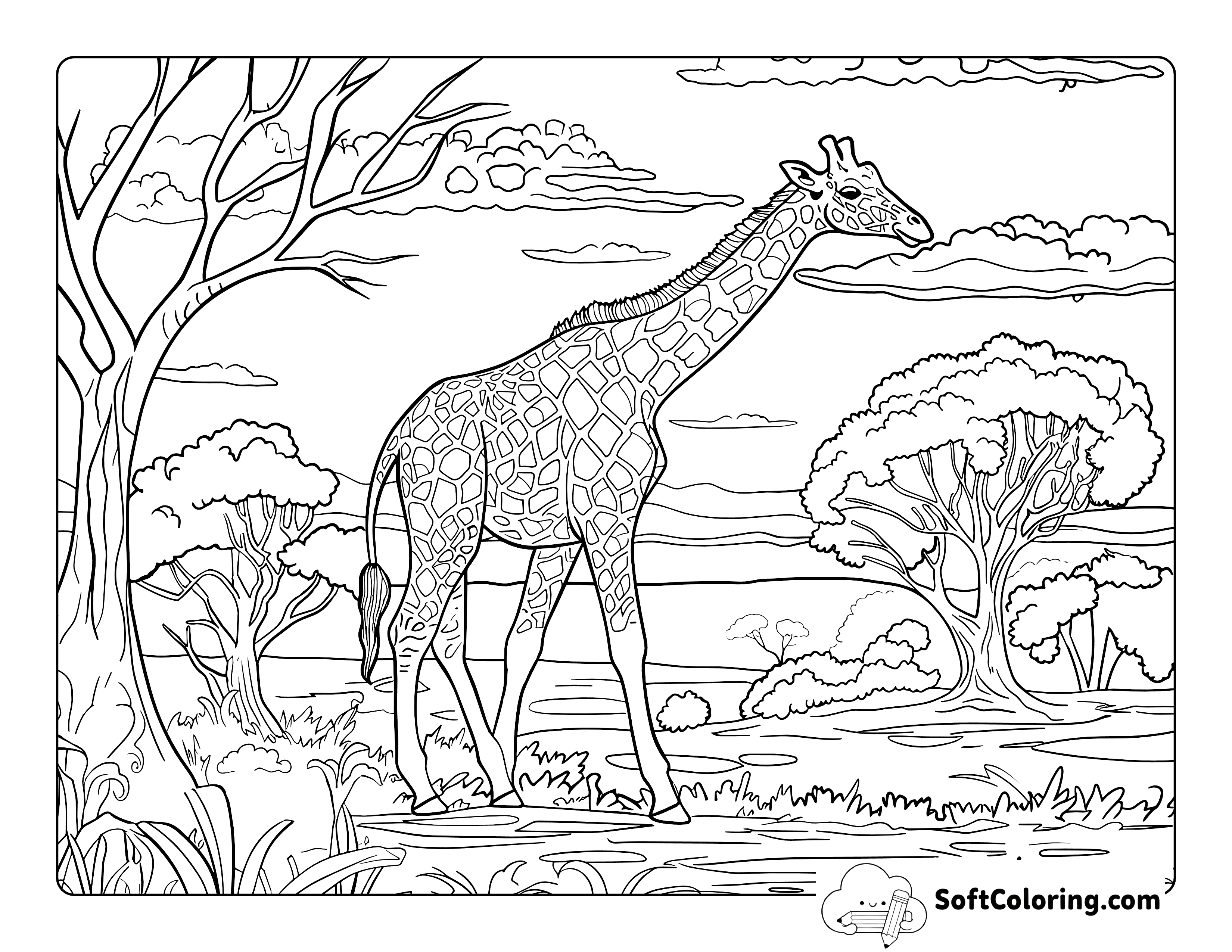 Realistic Giraffe Coloring Sheet