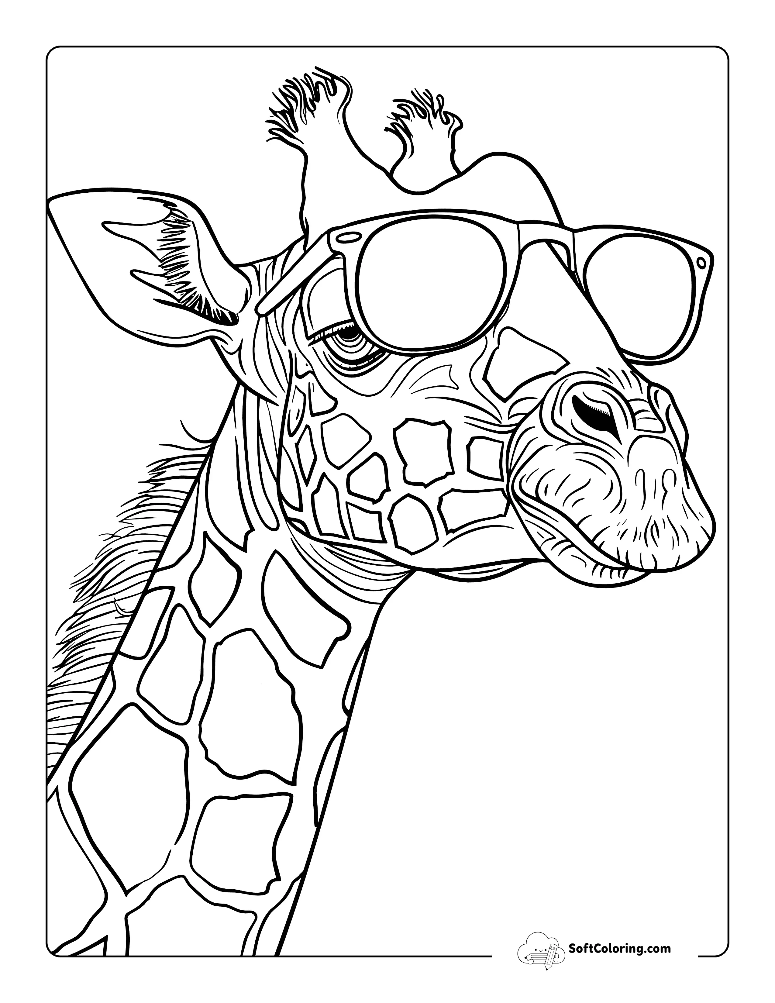 Sunglasses Giraffe Summer Preppy Coloring Page For Teens