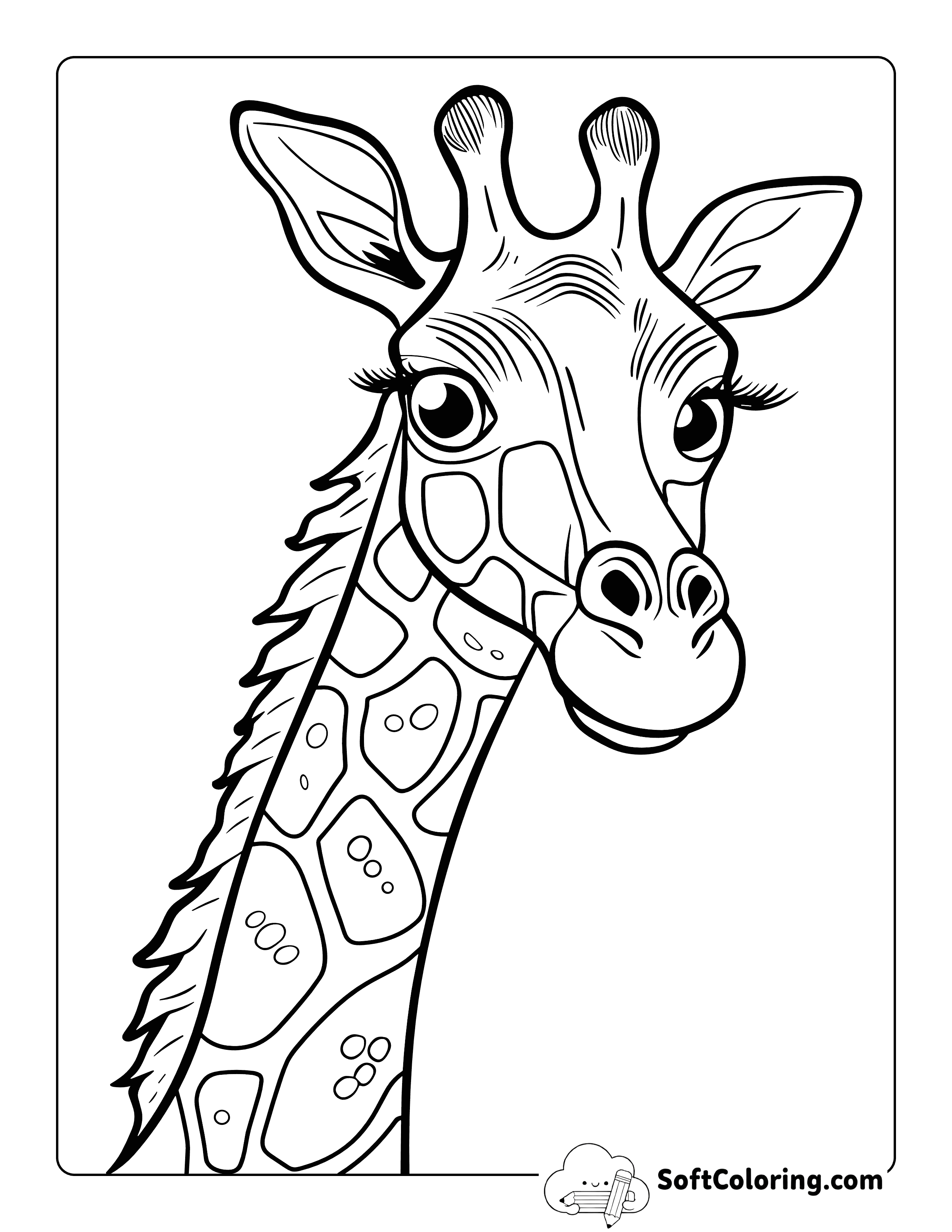 Easy Realistic Giraffe Coloring Page