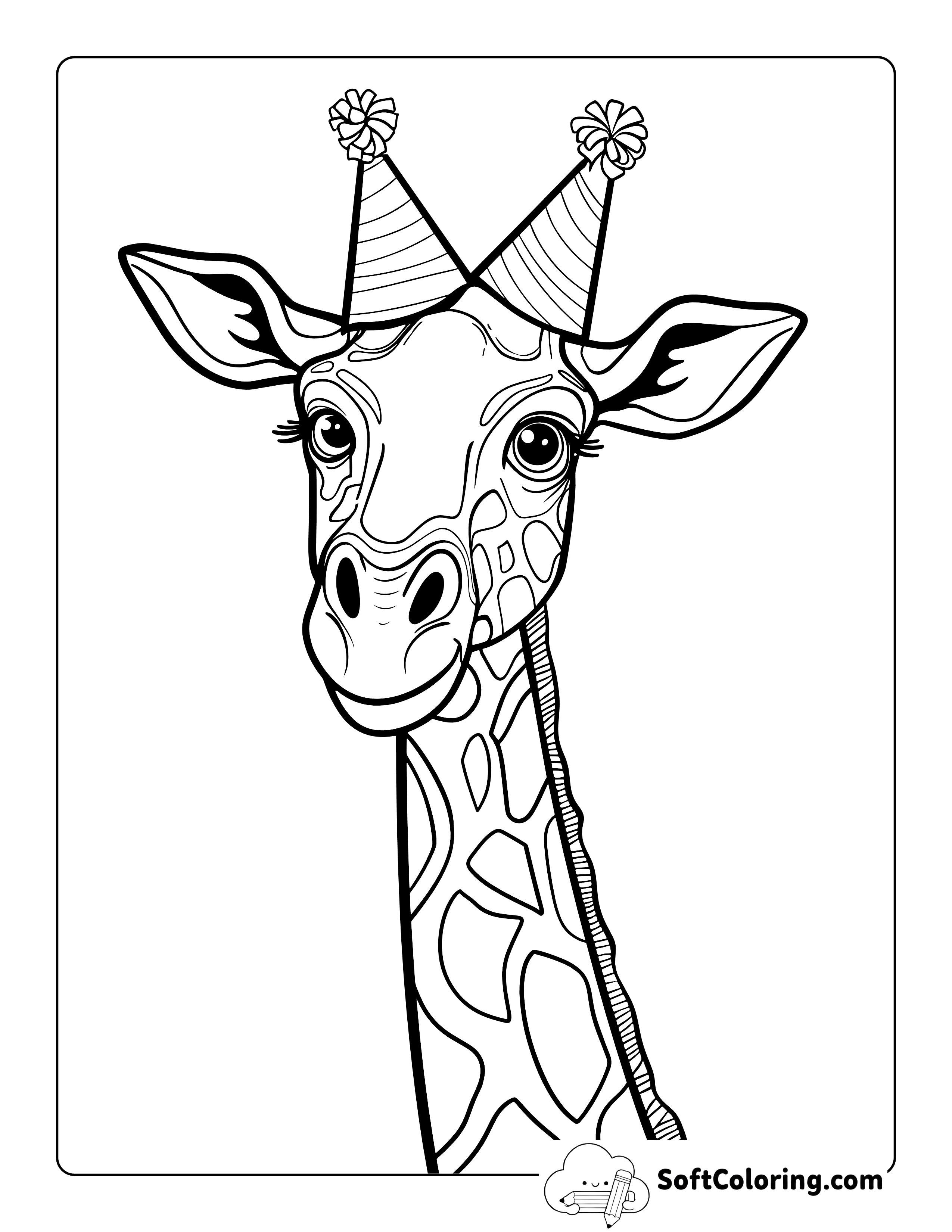 Easy Realistic Giraffe to Color in Party Hat