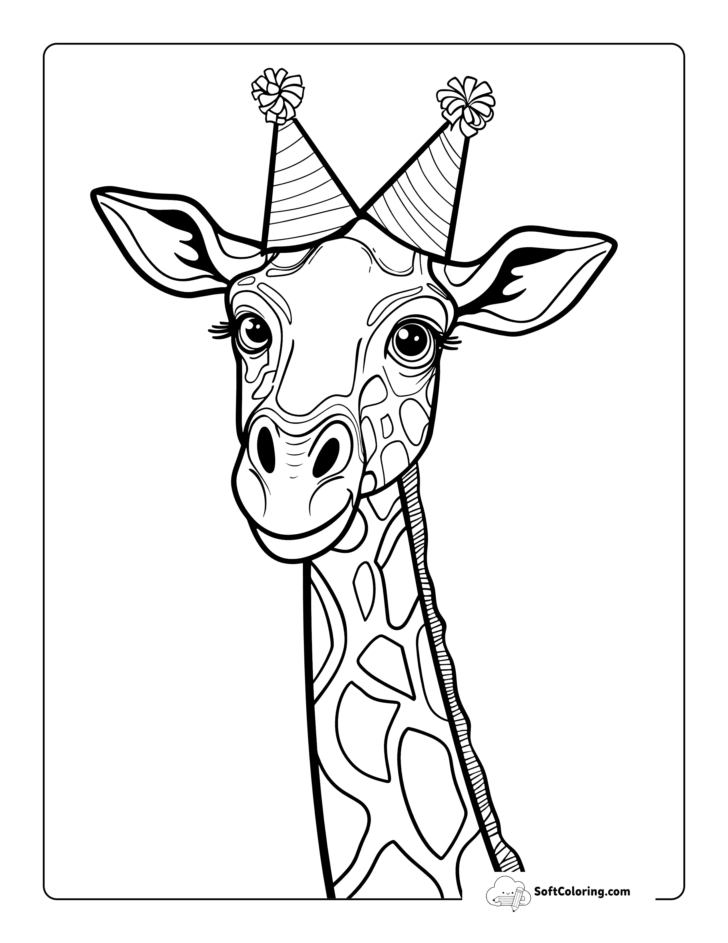 Easy Realistic Giraffe To Color In Party Hat
