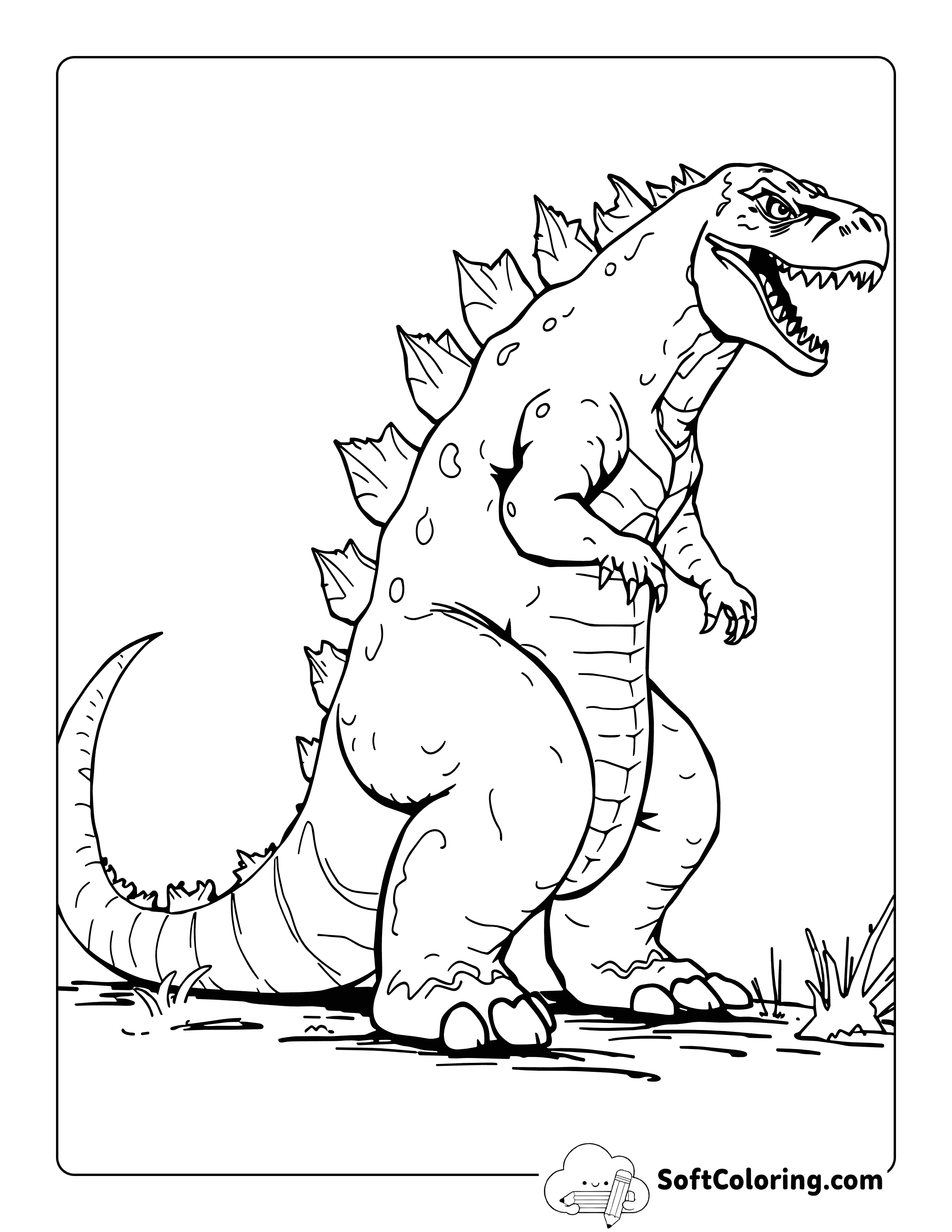 Easy Realistic Godzilla-Inspired Coloring Sheet