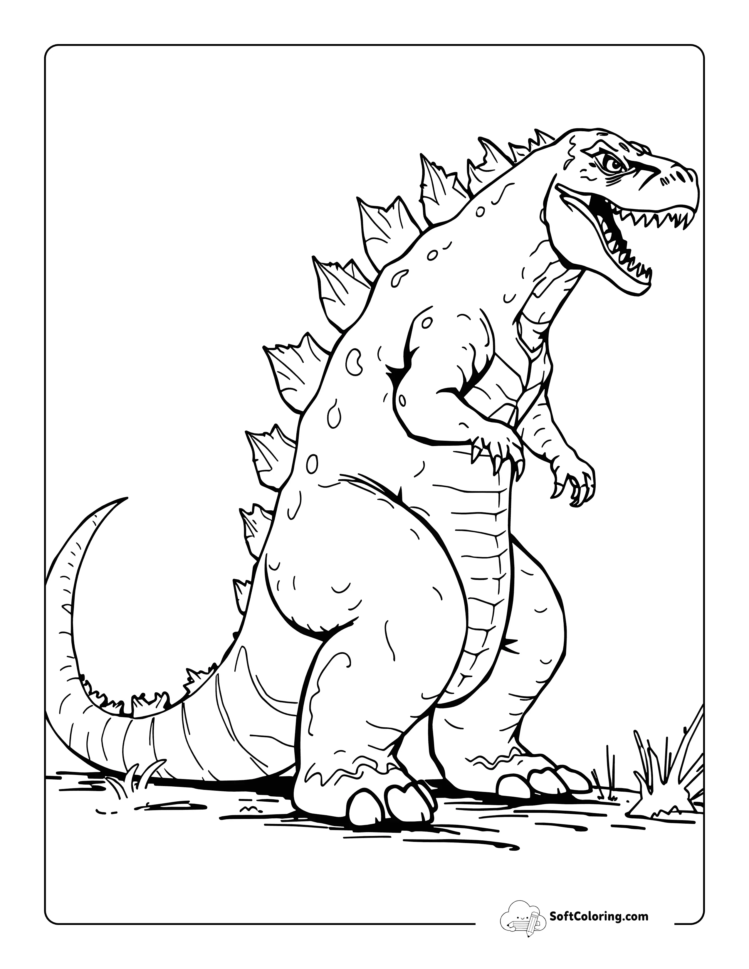 Easy Realistic Godzilla-Inspired Coloring Sheet
