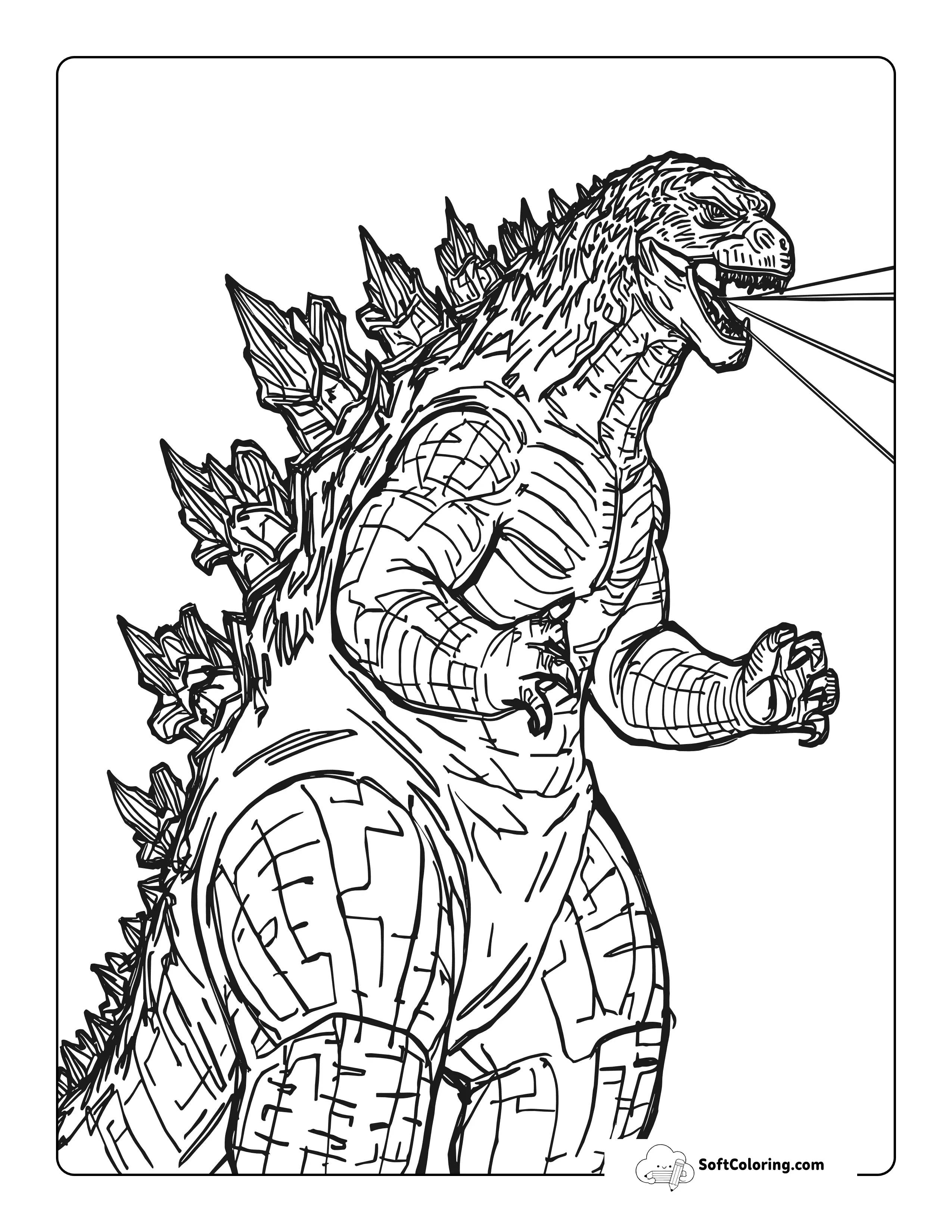Realistic Godzilla-Inspired Drawing Coloring Sheet
