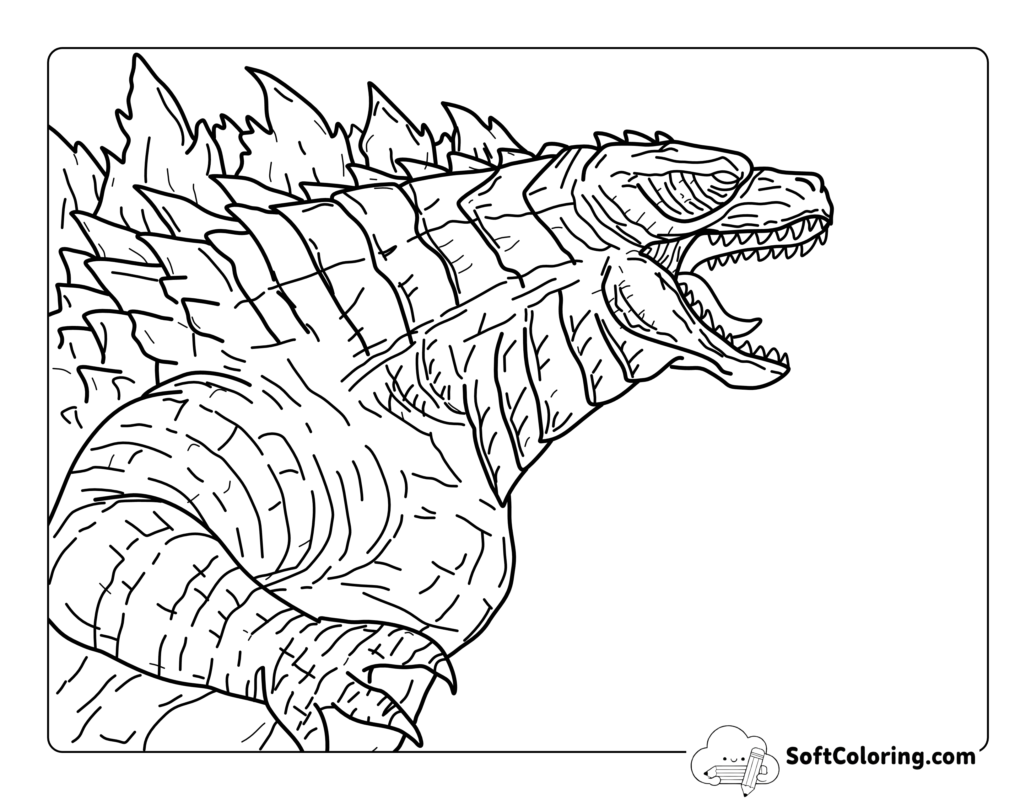 Realistic Godzilla-Inspired Outline to Color