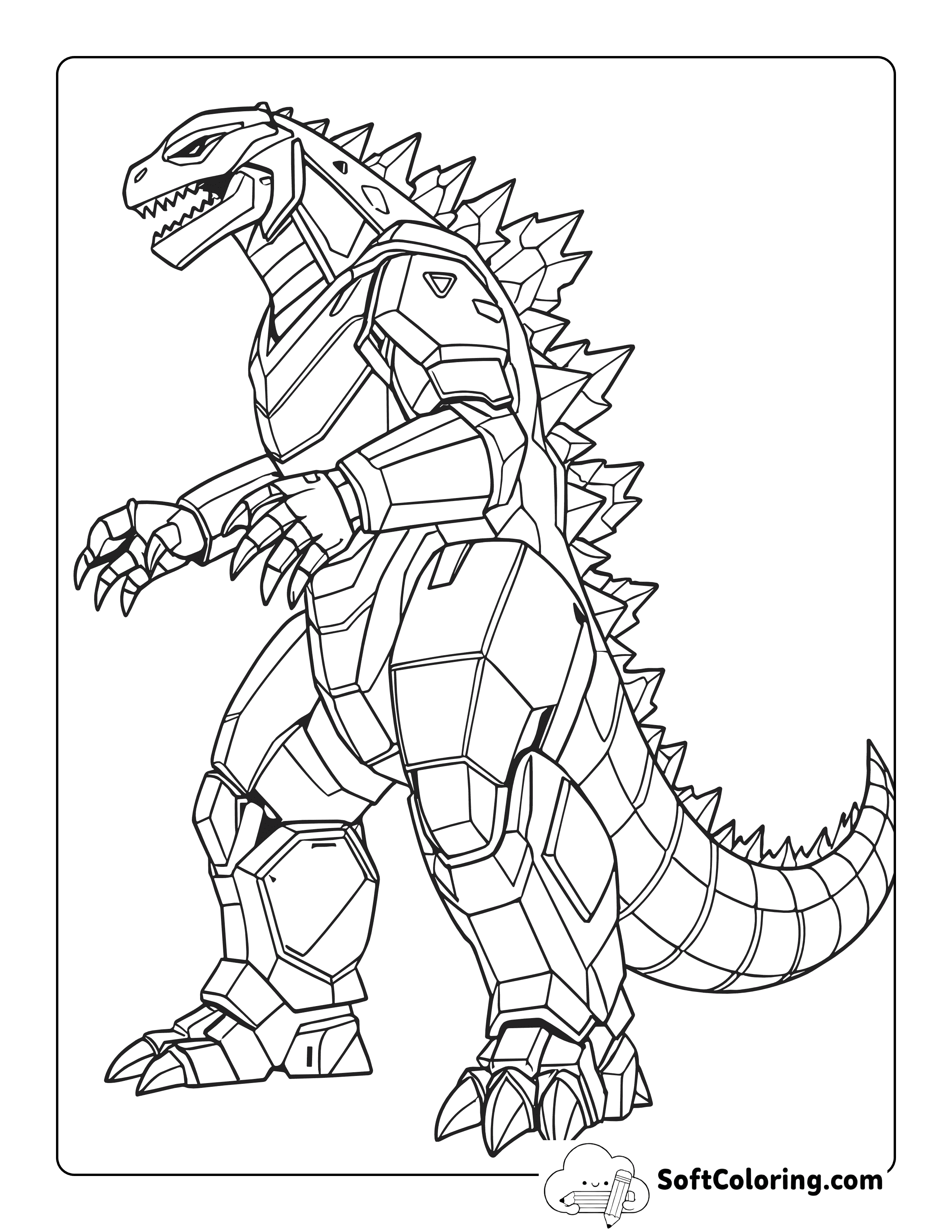 Realistic Mechagodzilla-Inspired Coloring Sheet
