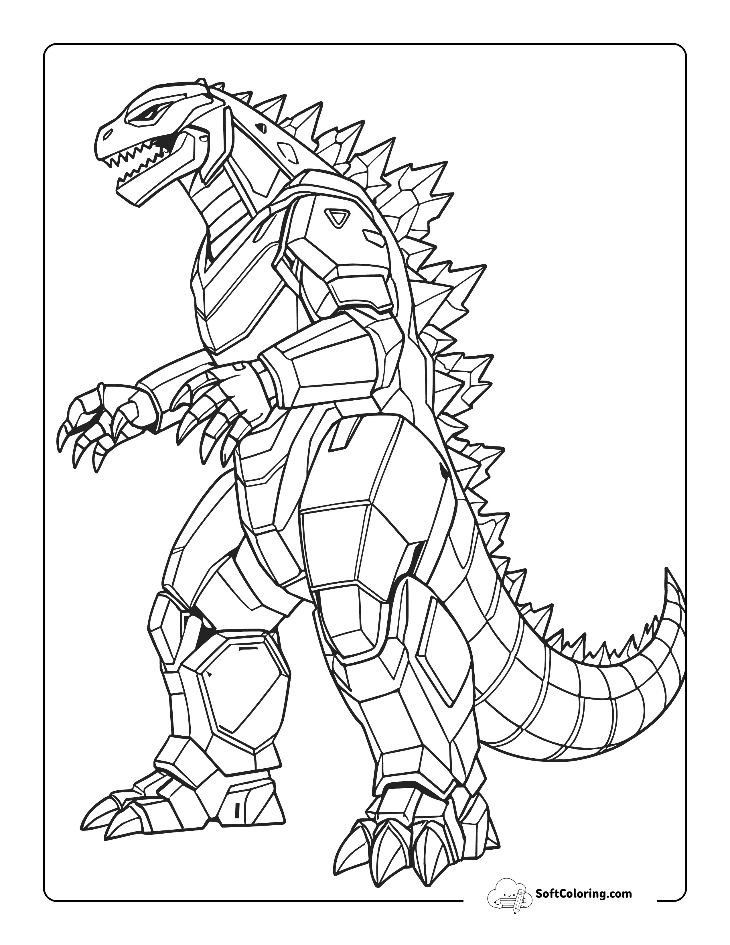 Realistic Mechagodzilla-Inspired Coloring Sheet