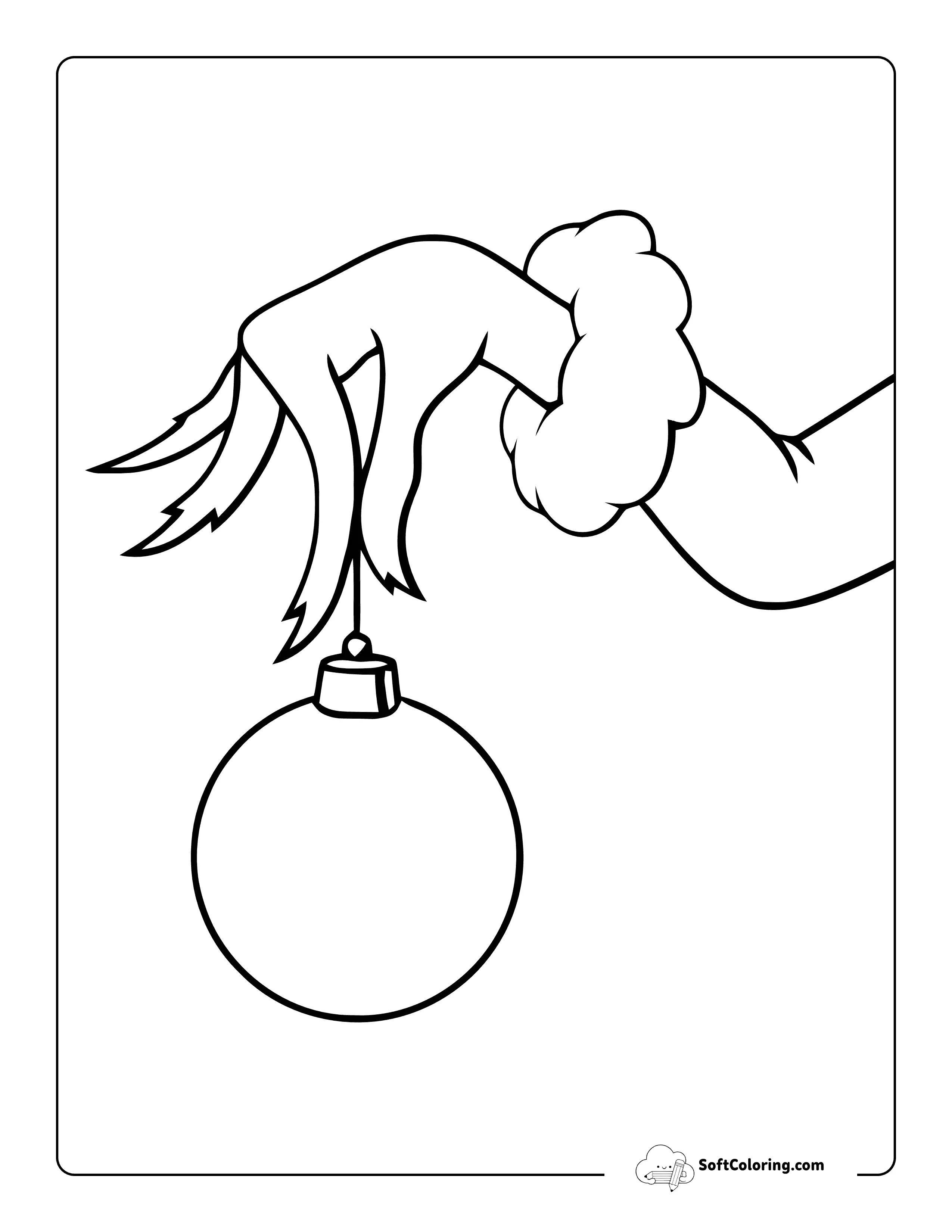 Grinch-Inspired Hand With Ornament Coloring Sheet