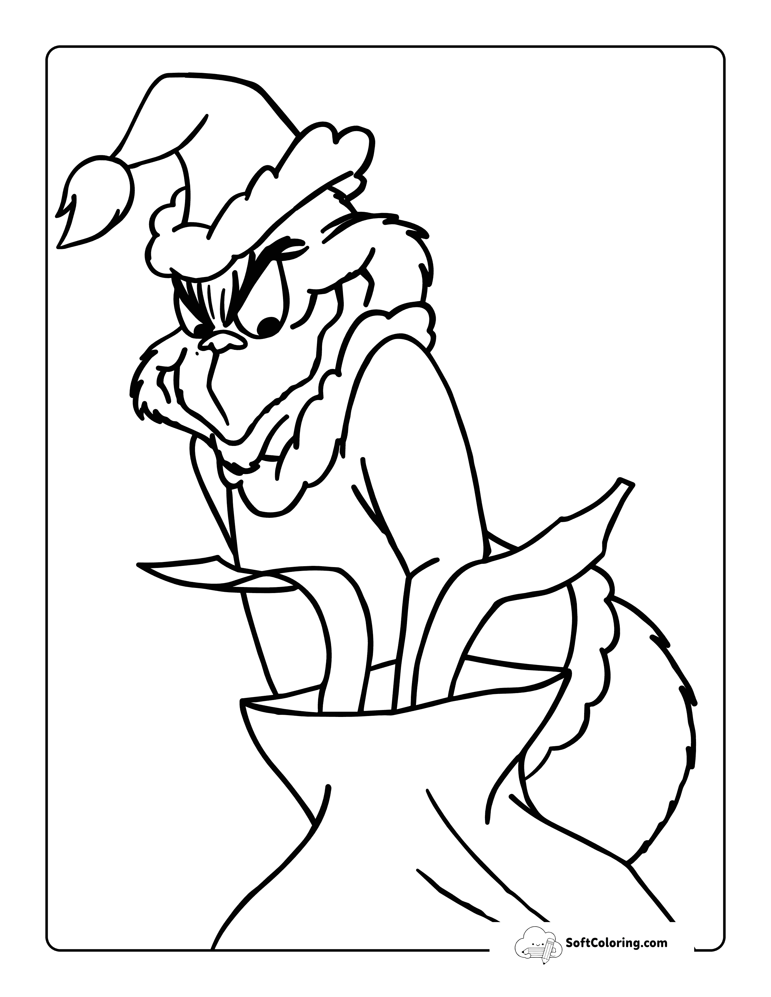 Christmas Coloring Page Inspired By The Grinch With Santa Sack