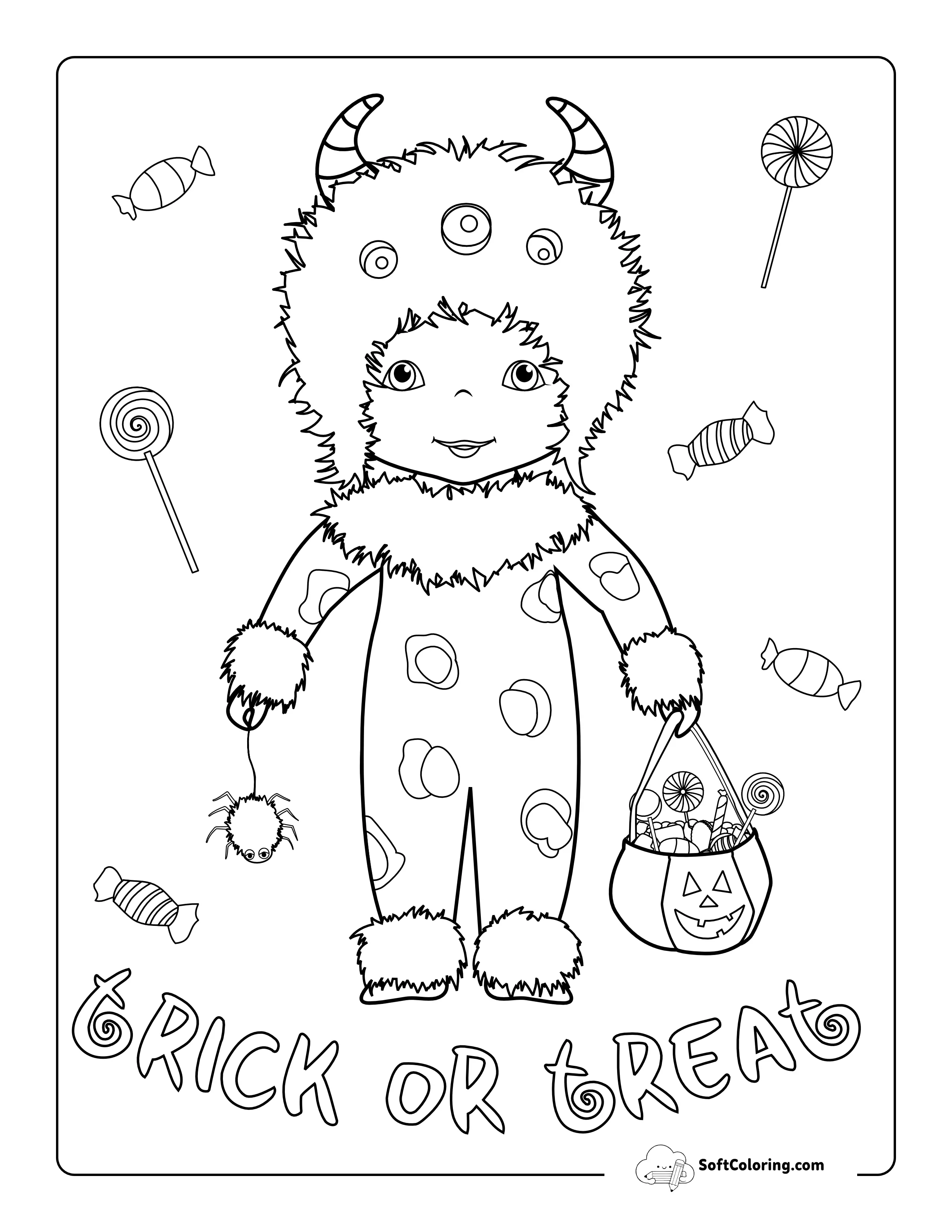 Halloween Monster "Trick Or Treat" Picture To Color