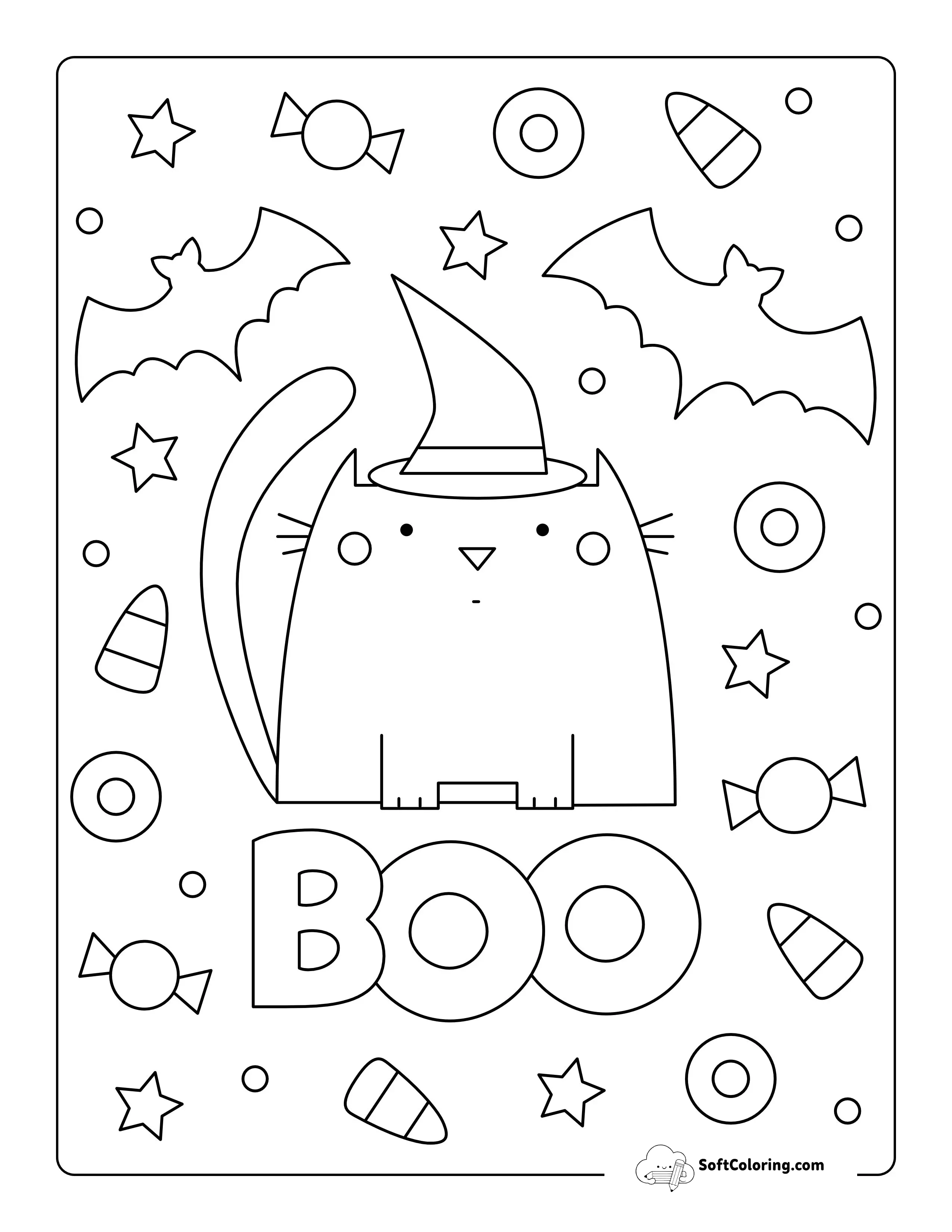Cute Halloween Cat Coloring Page