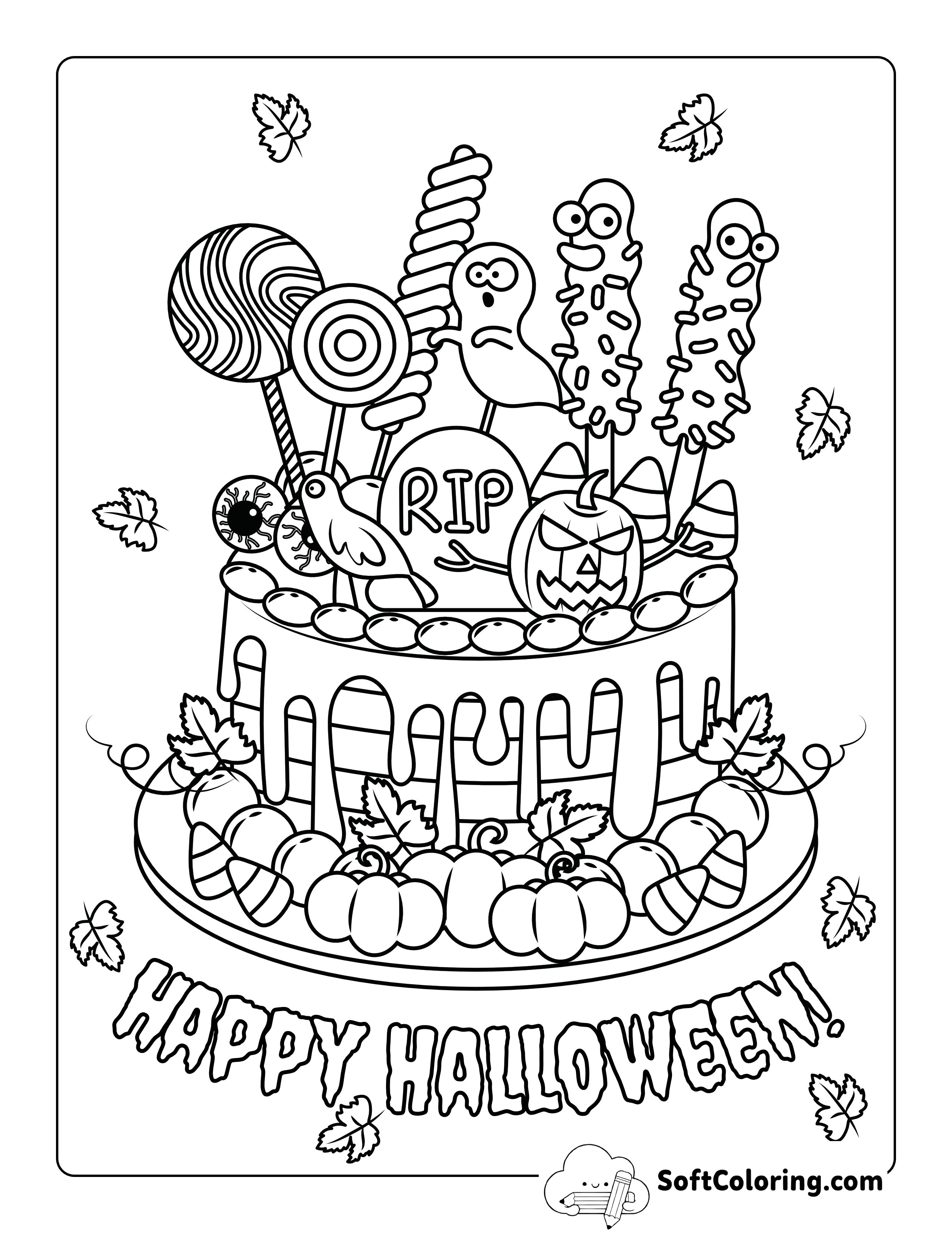 "Happy Halloween" Candy Coloring Page