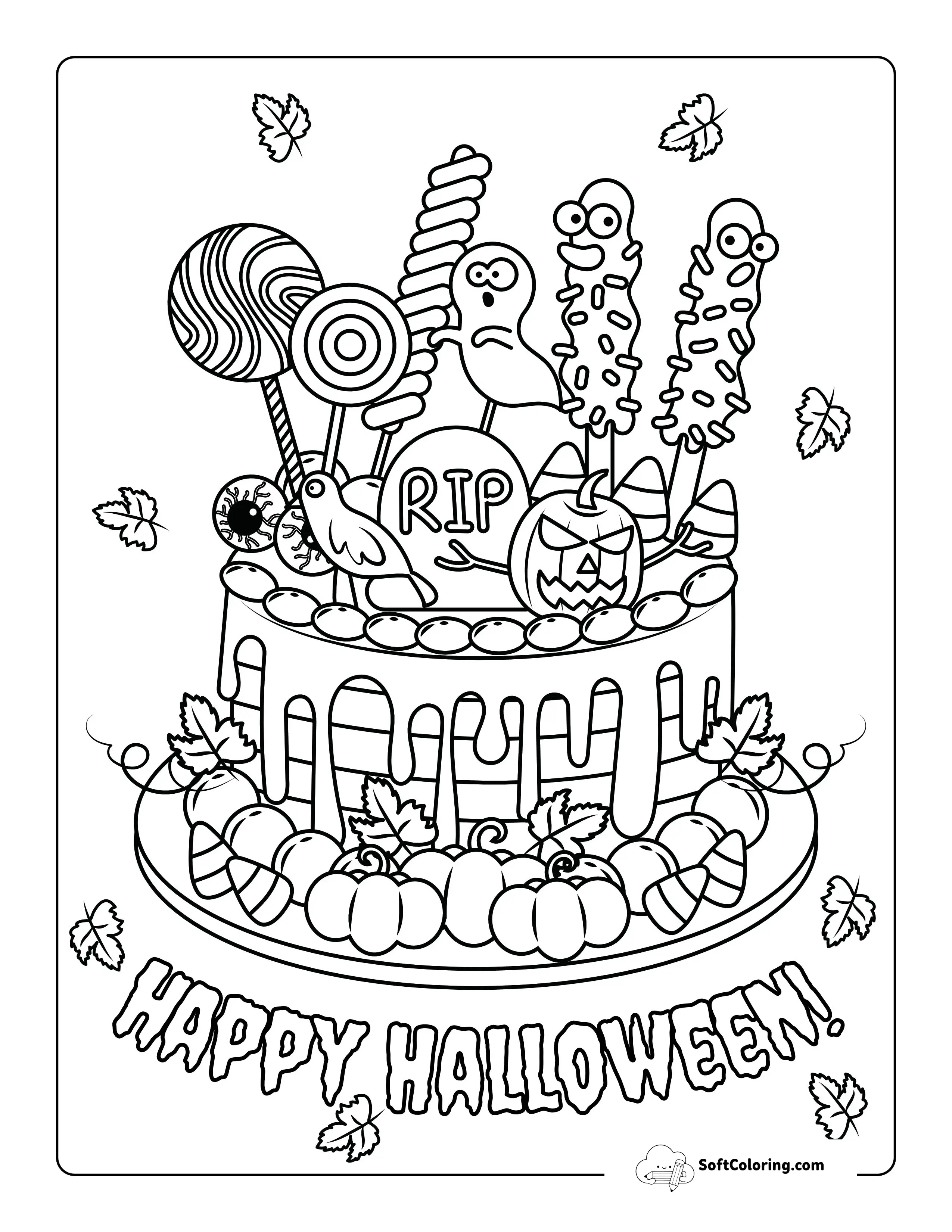 "Happy Halloween" Candy Coloring Page