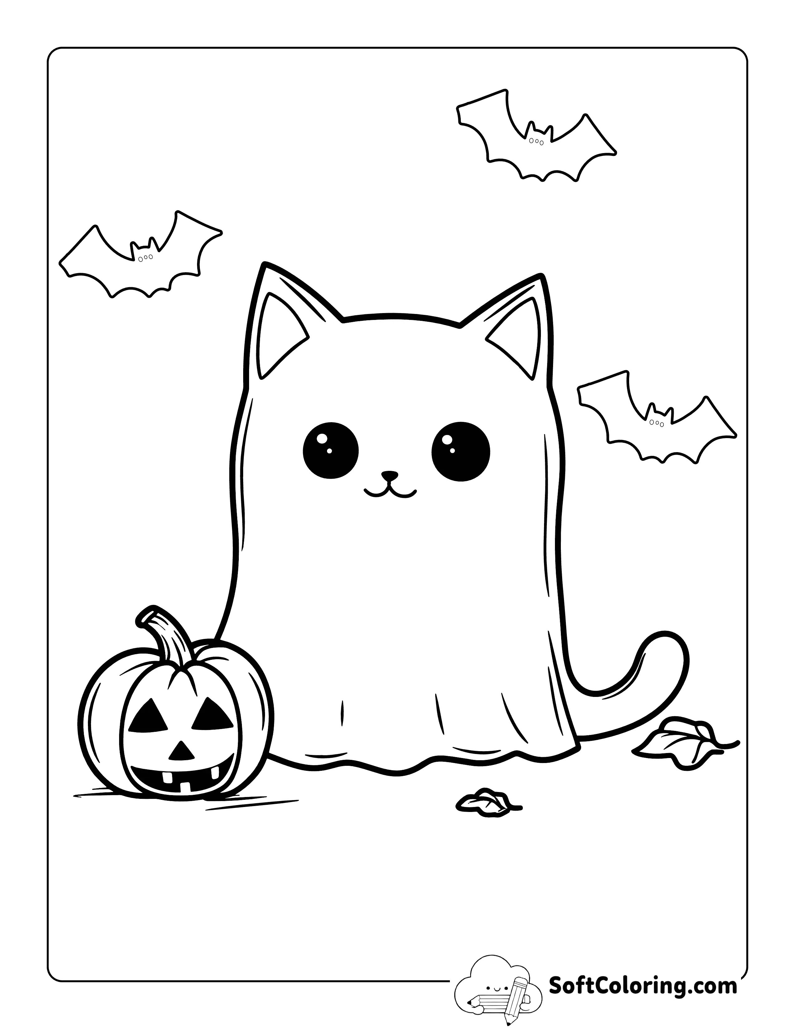 Cute Halloween Ghost Cat To Color