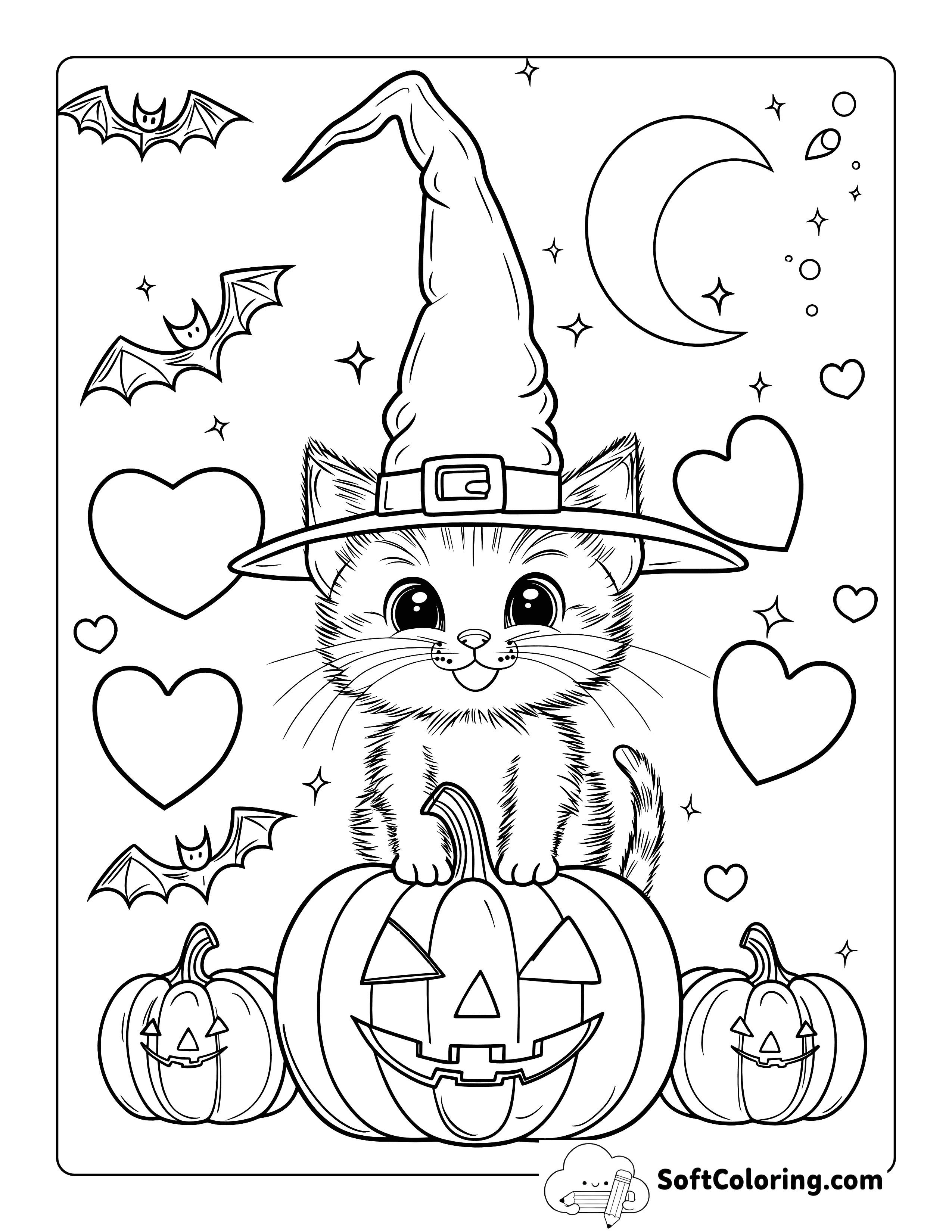 Jack-O-Lantern Halloween Cat Coloring Page