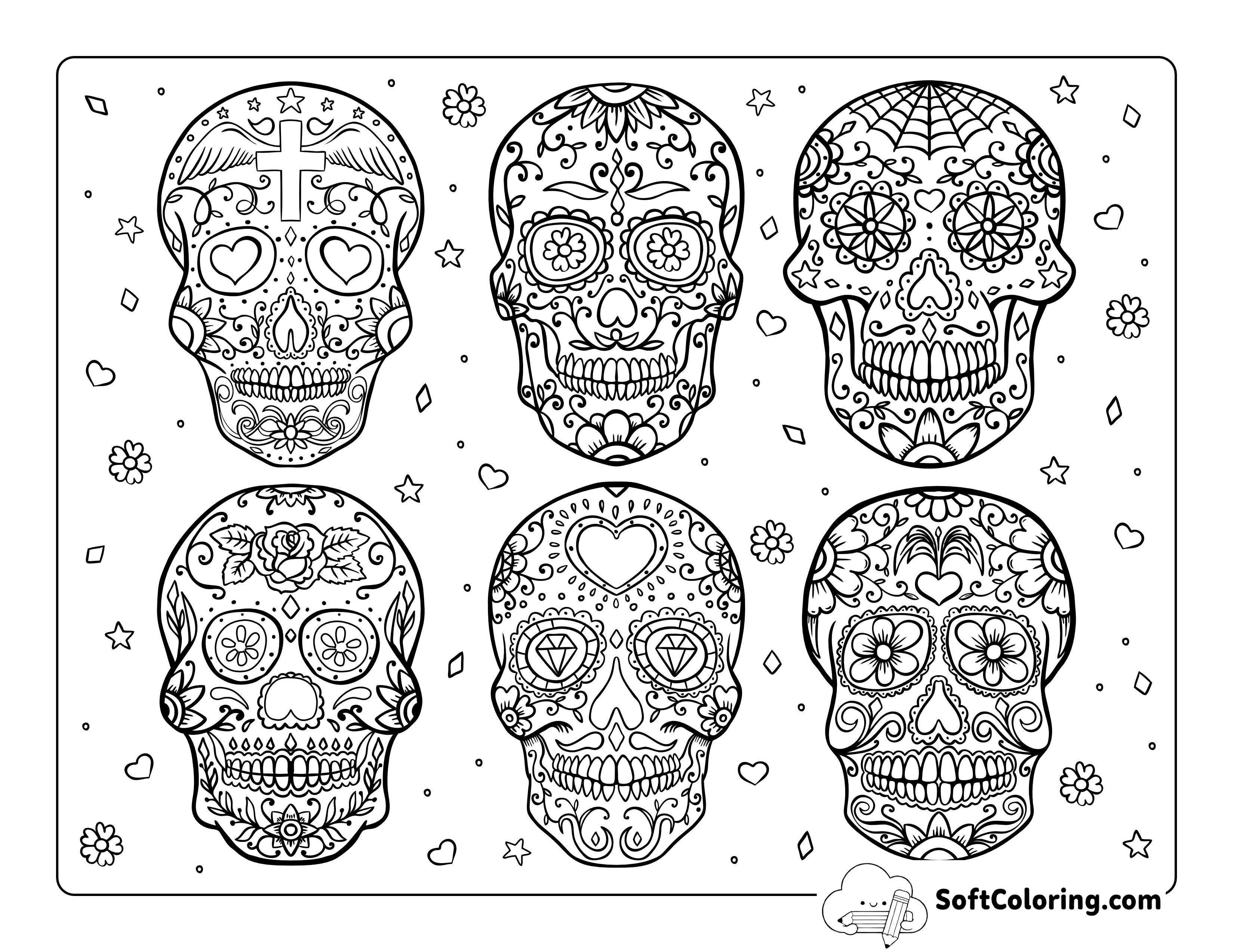 6 Printable Sugar Skulls to Color