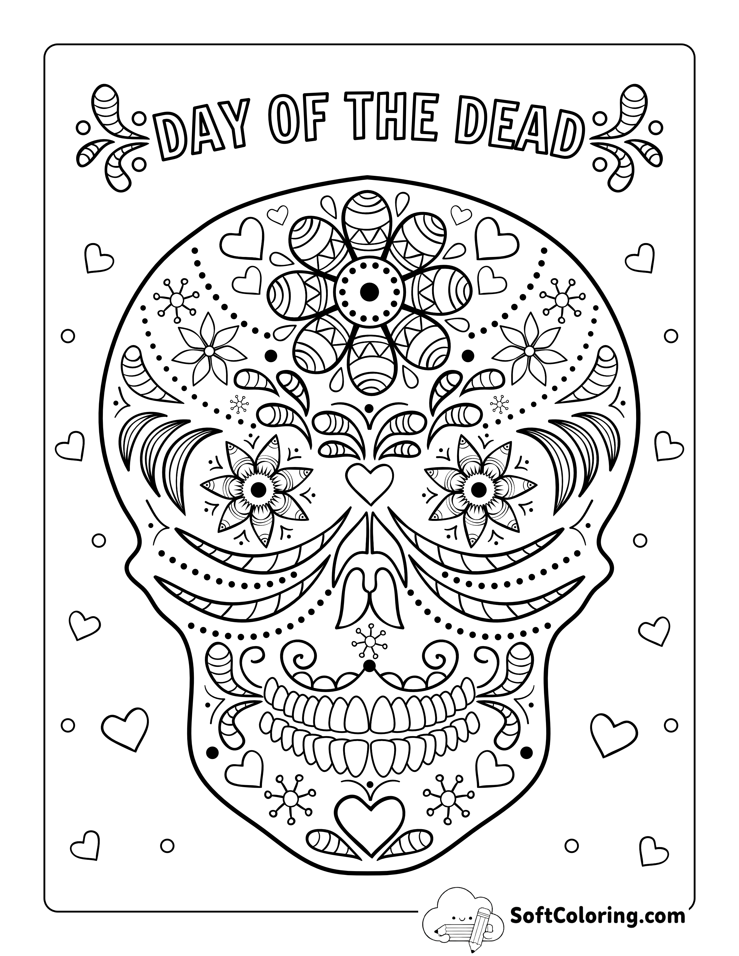 Detailed Sugar Skull Coloring Page for Adults