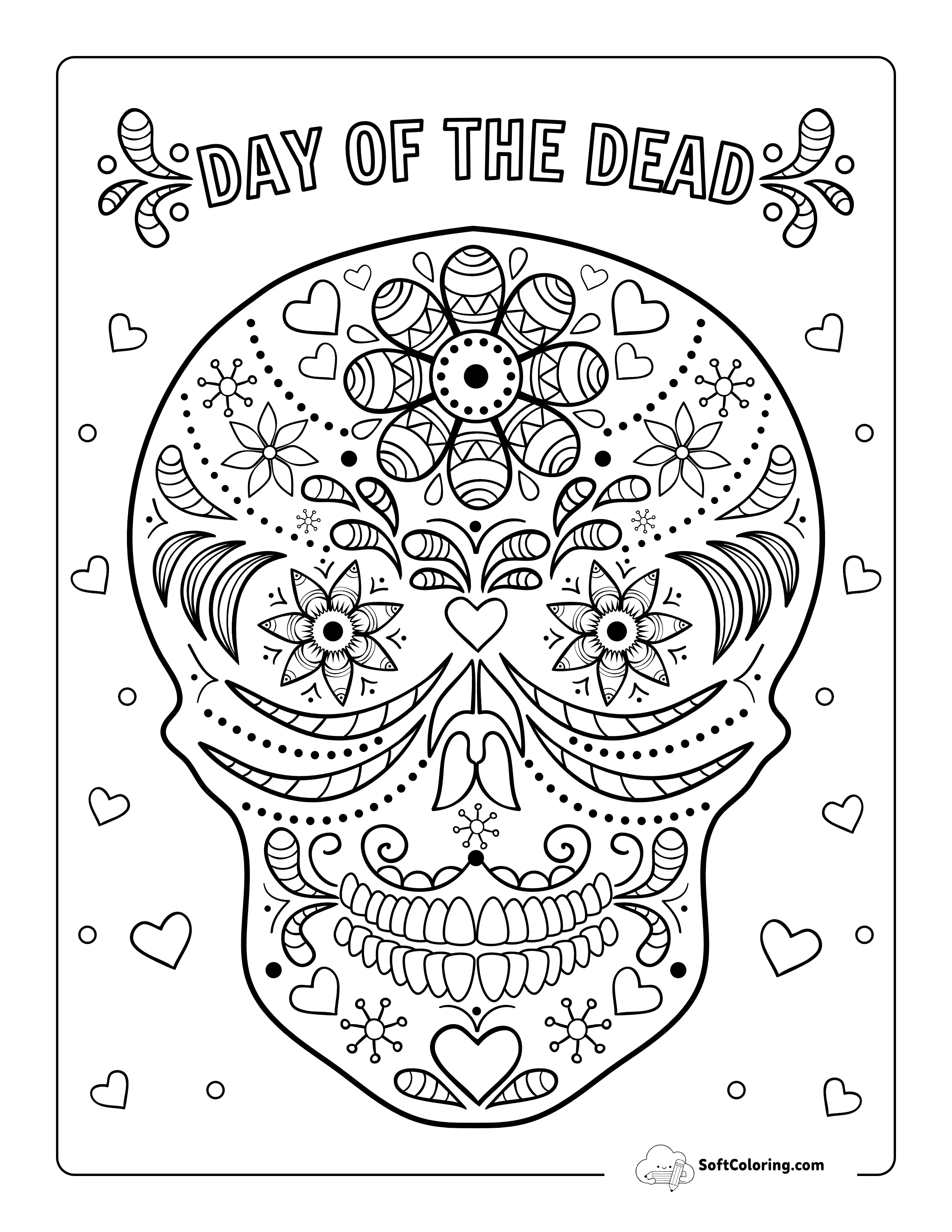Detailed Sugar Skull Coloring Page For Adults