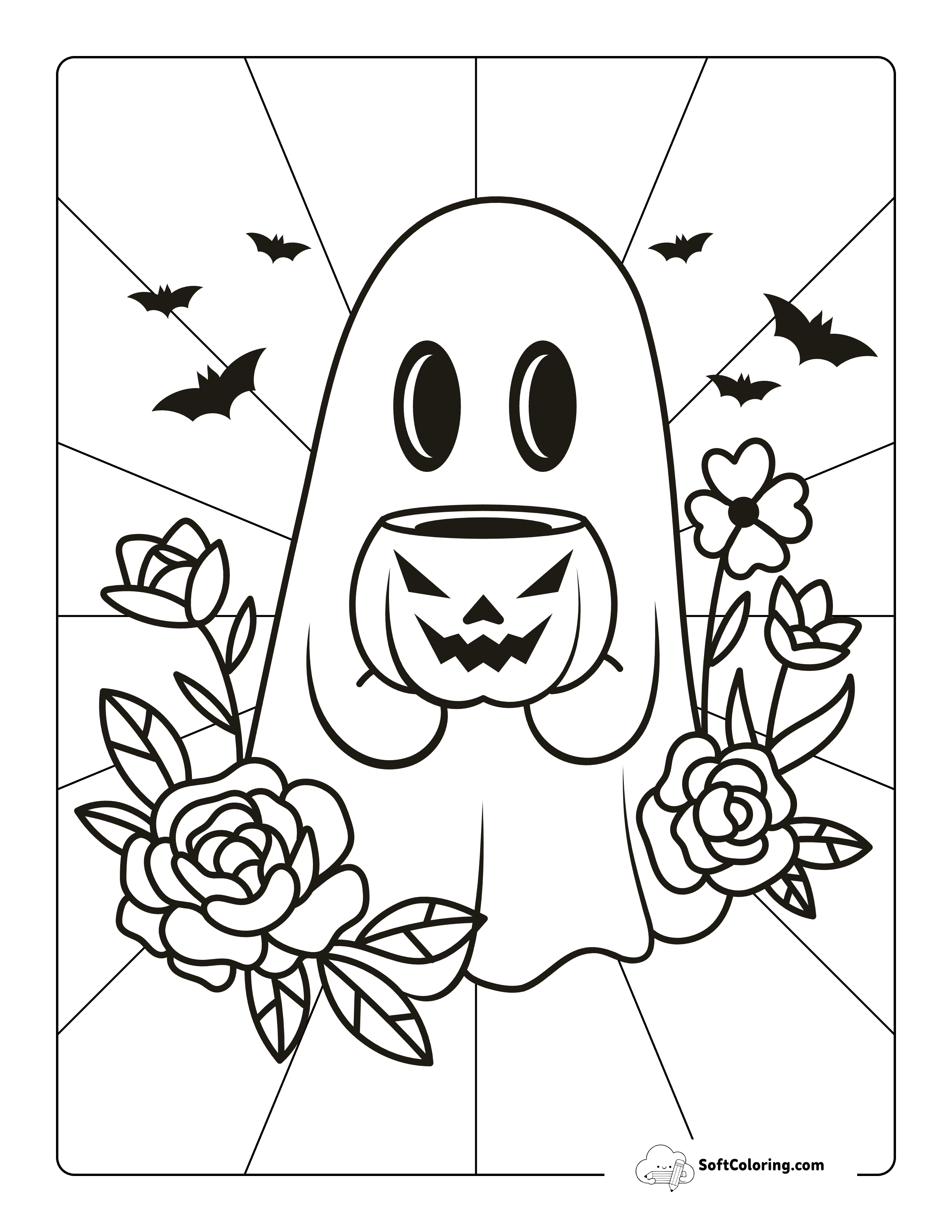 New Pretty Floral Halloween Ghost Coloring Page