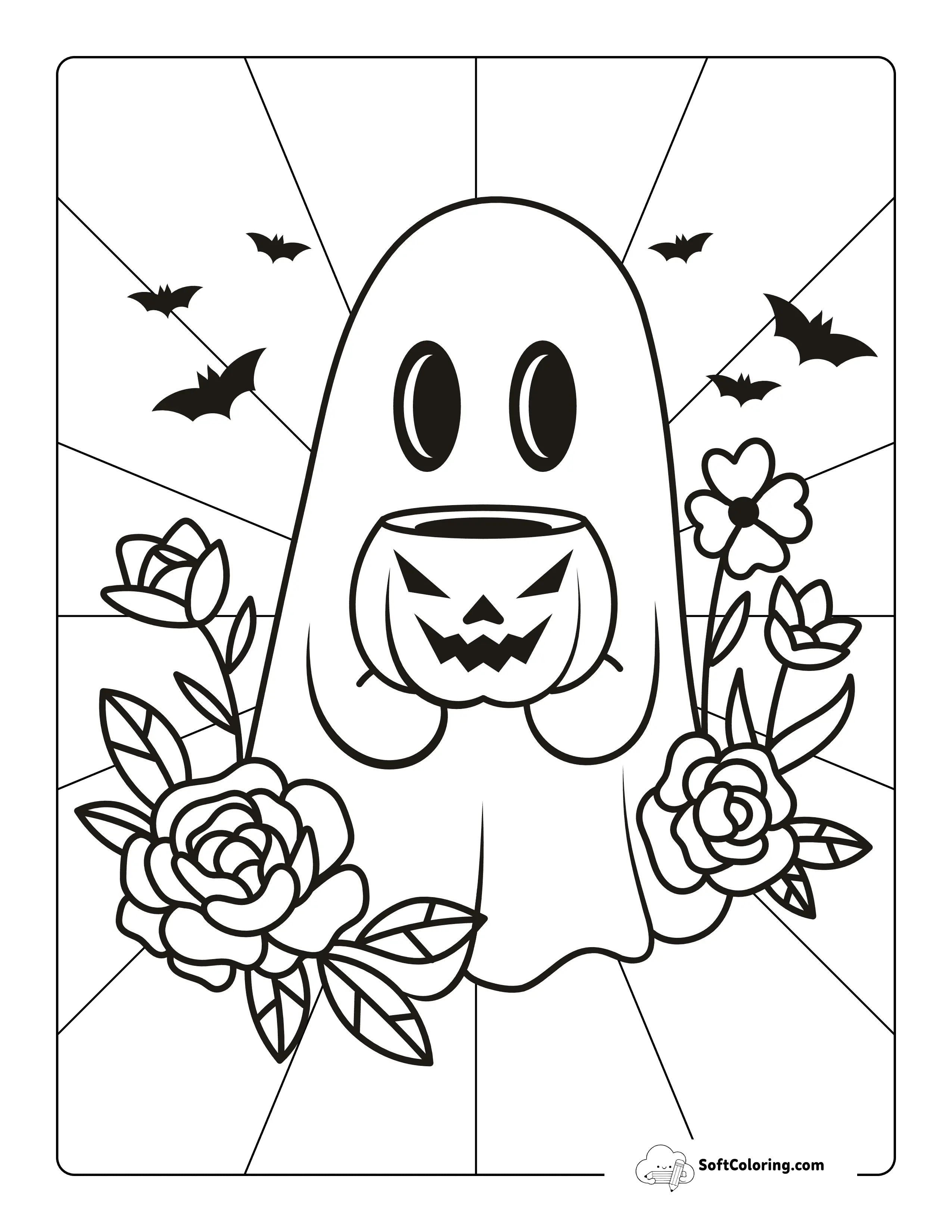 New Pretty Floral Halloween Ghost Coloring Page