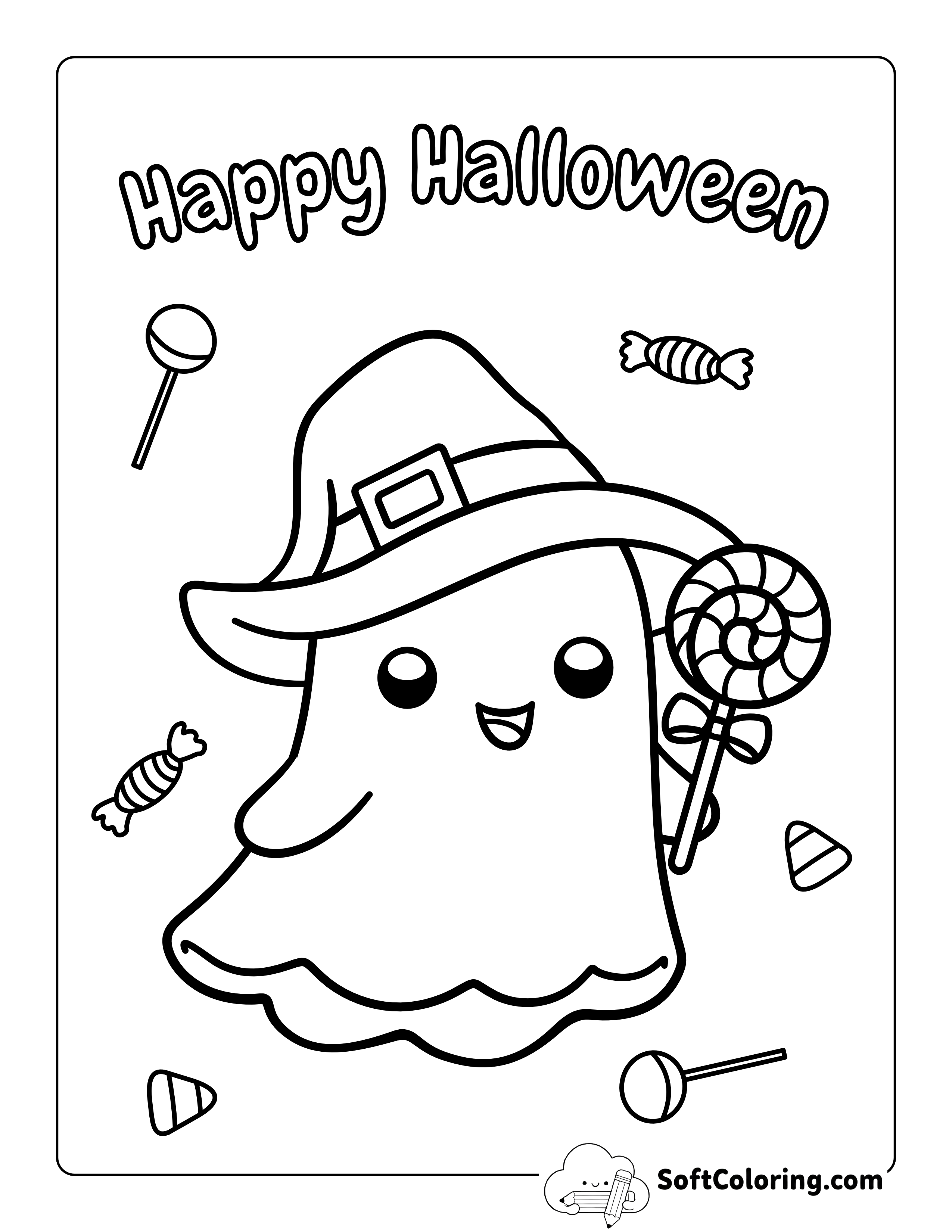 Cute Ghost Coloring Page for Preschoolers
