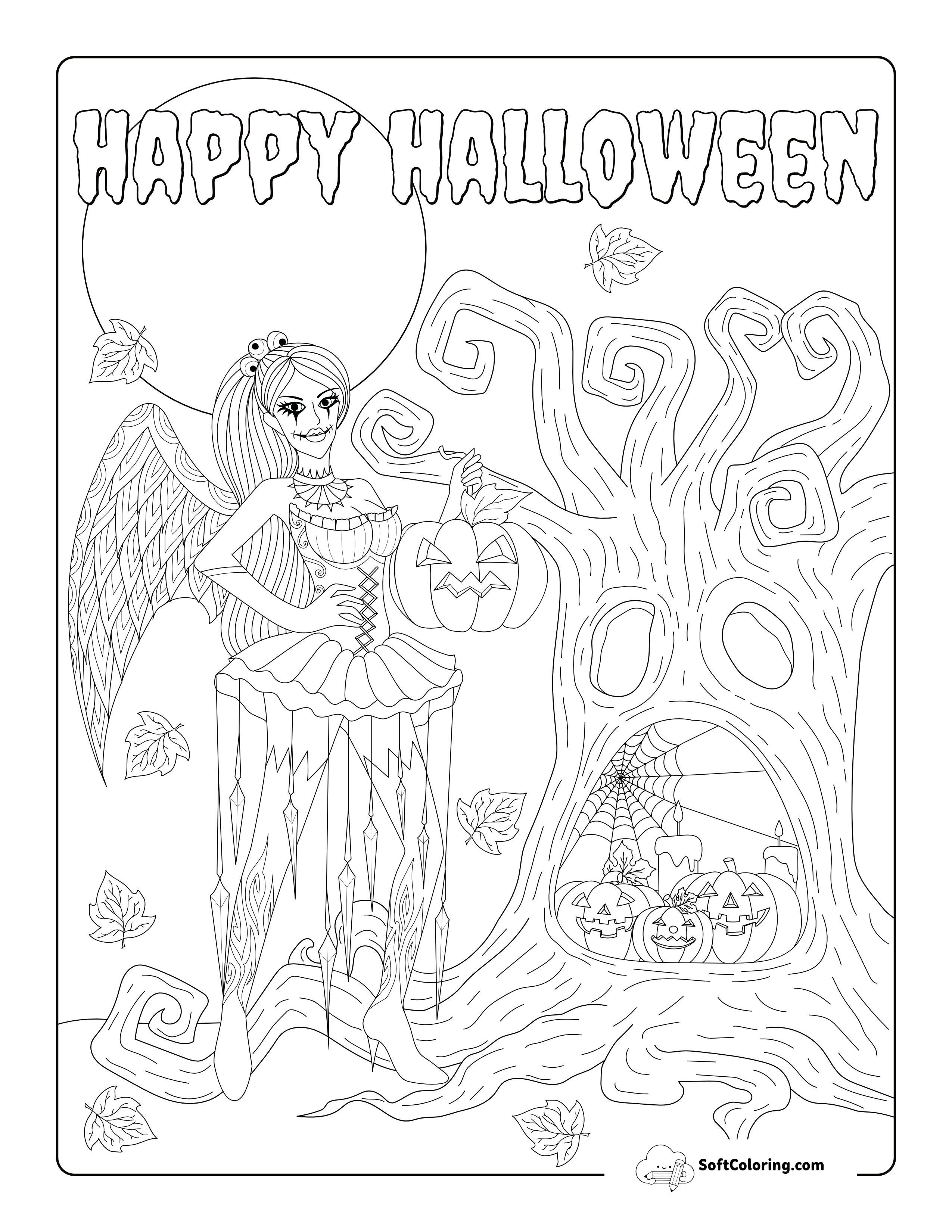 Halloween Fairy Monster Coloring Sheet For Adults