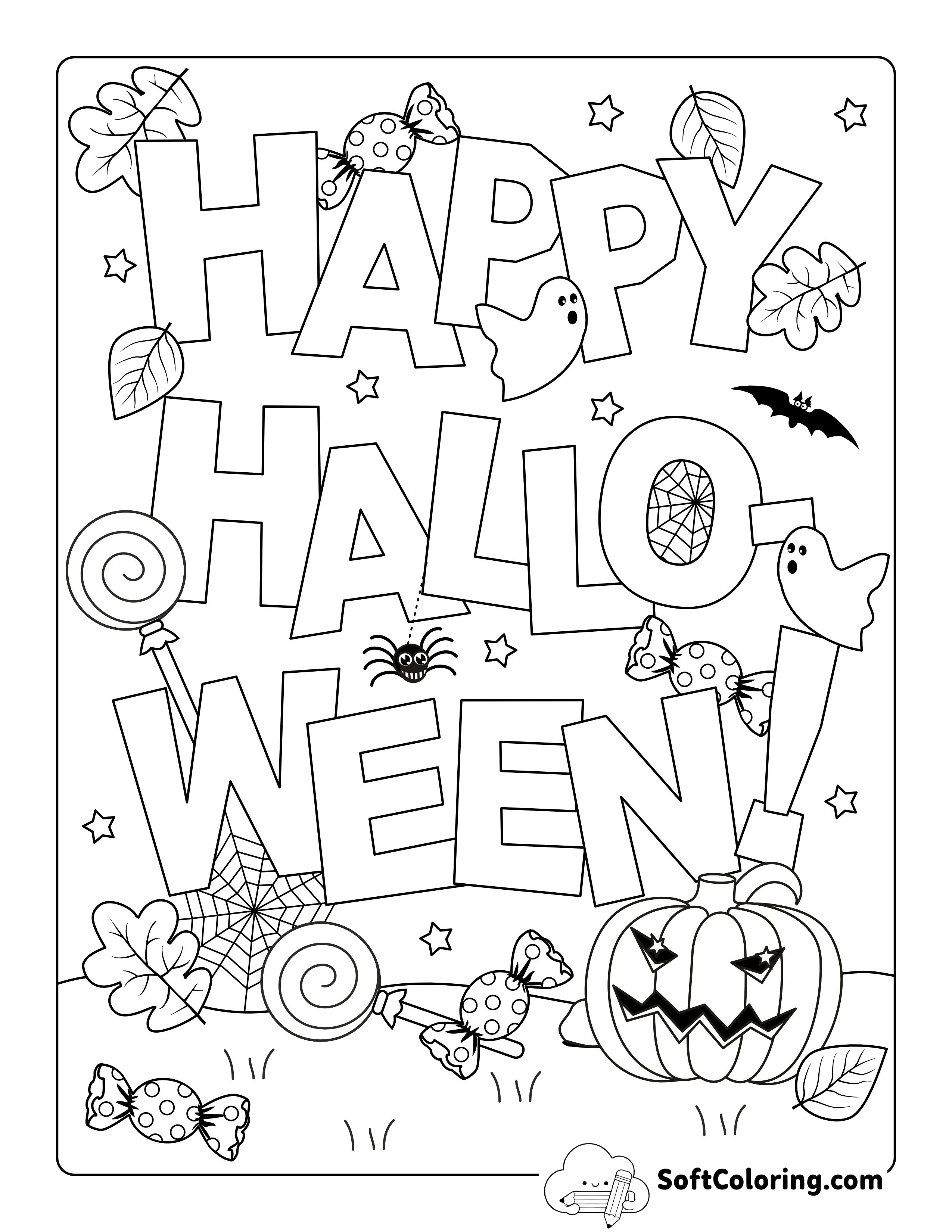 Halloween Sign with Candy to Color