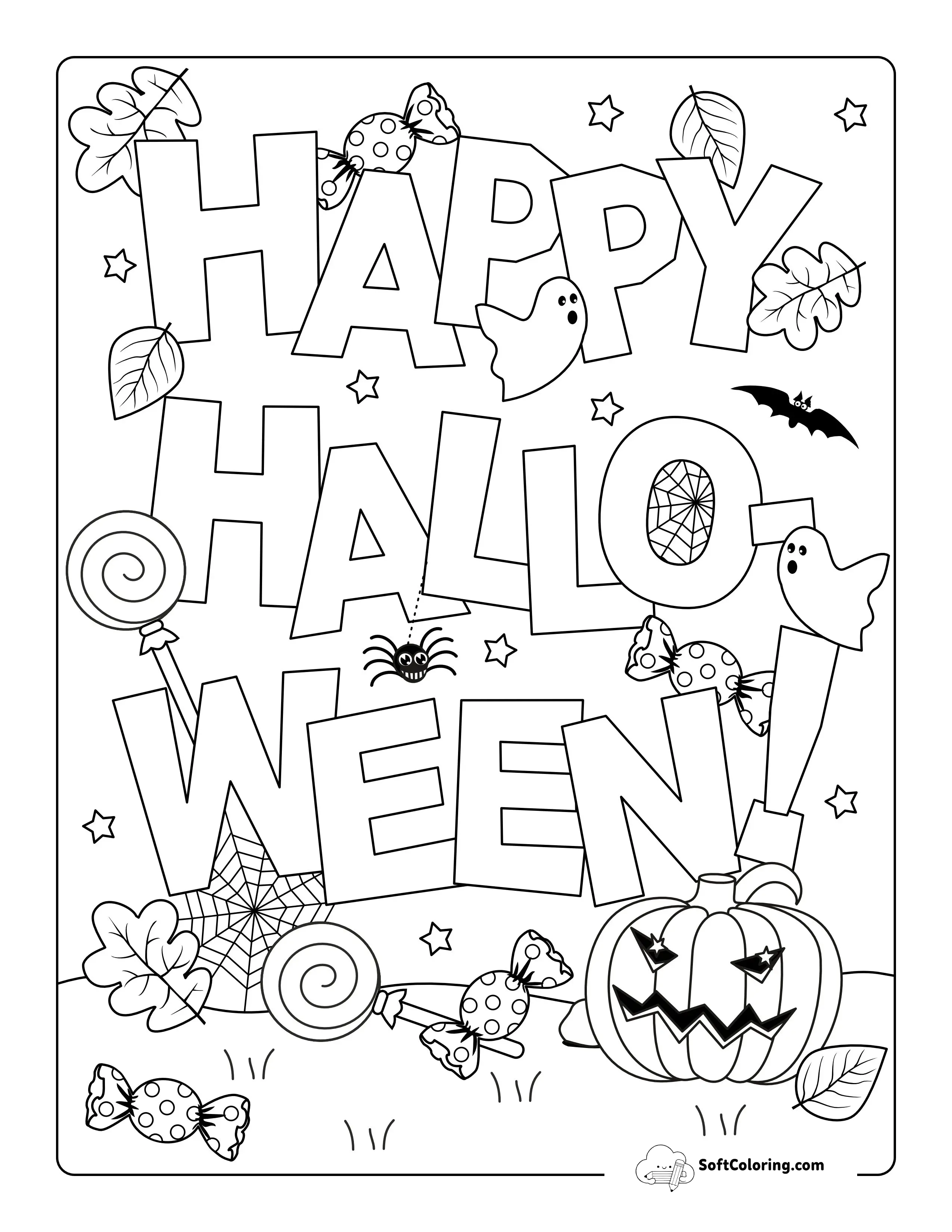 Halloween Sign With Candy To Color