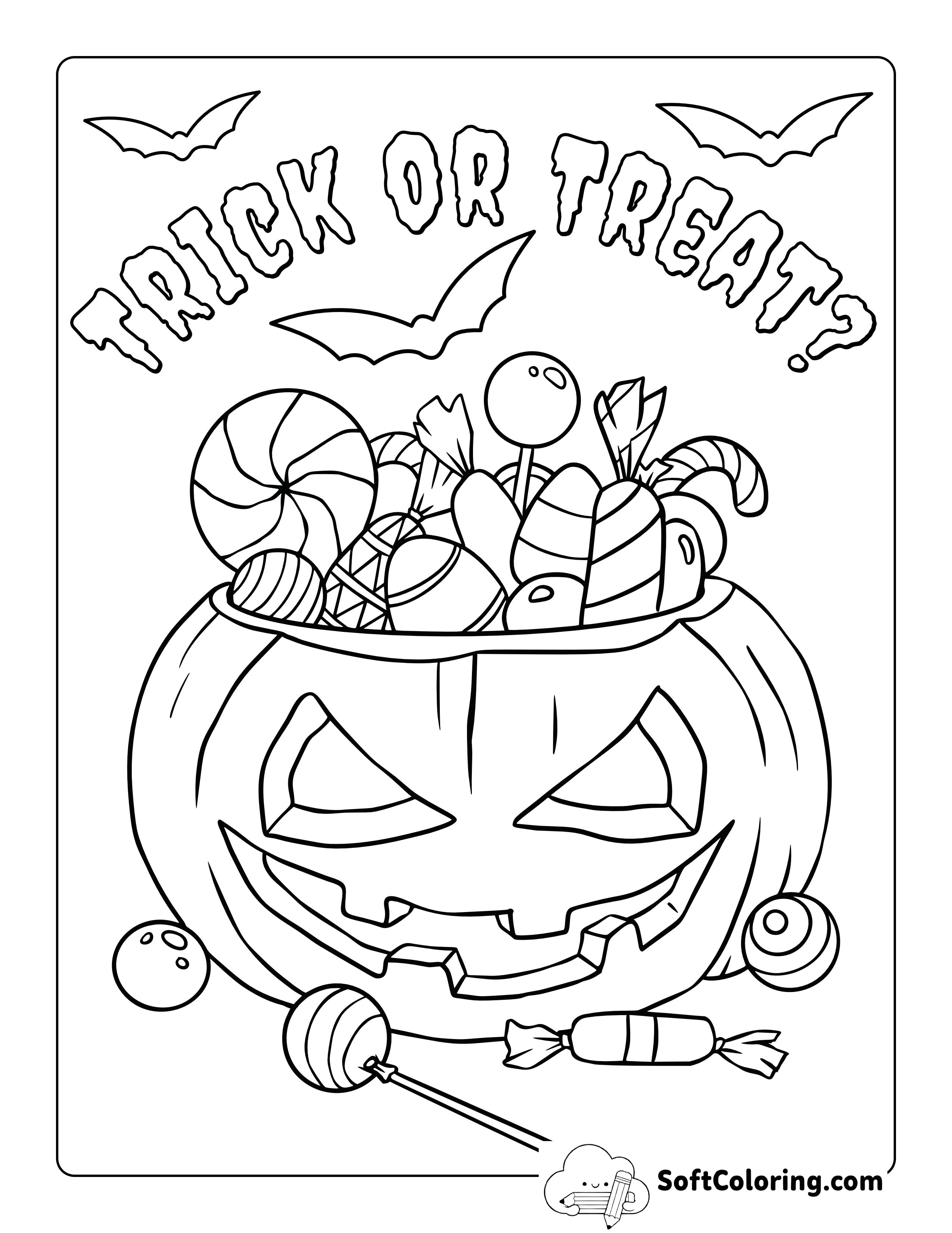 "Trick or Treat?" Coloring Page for Kids
