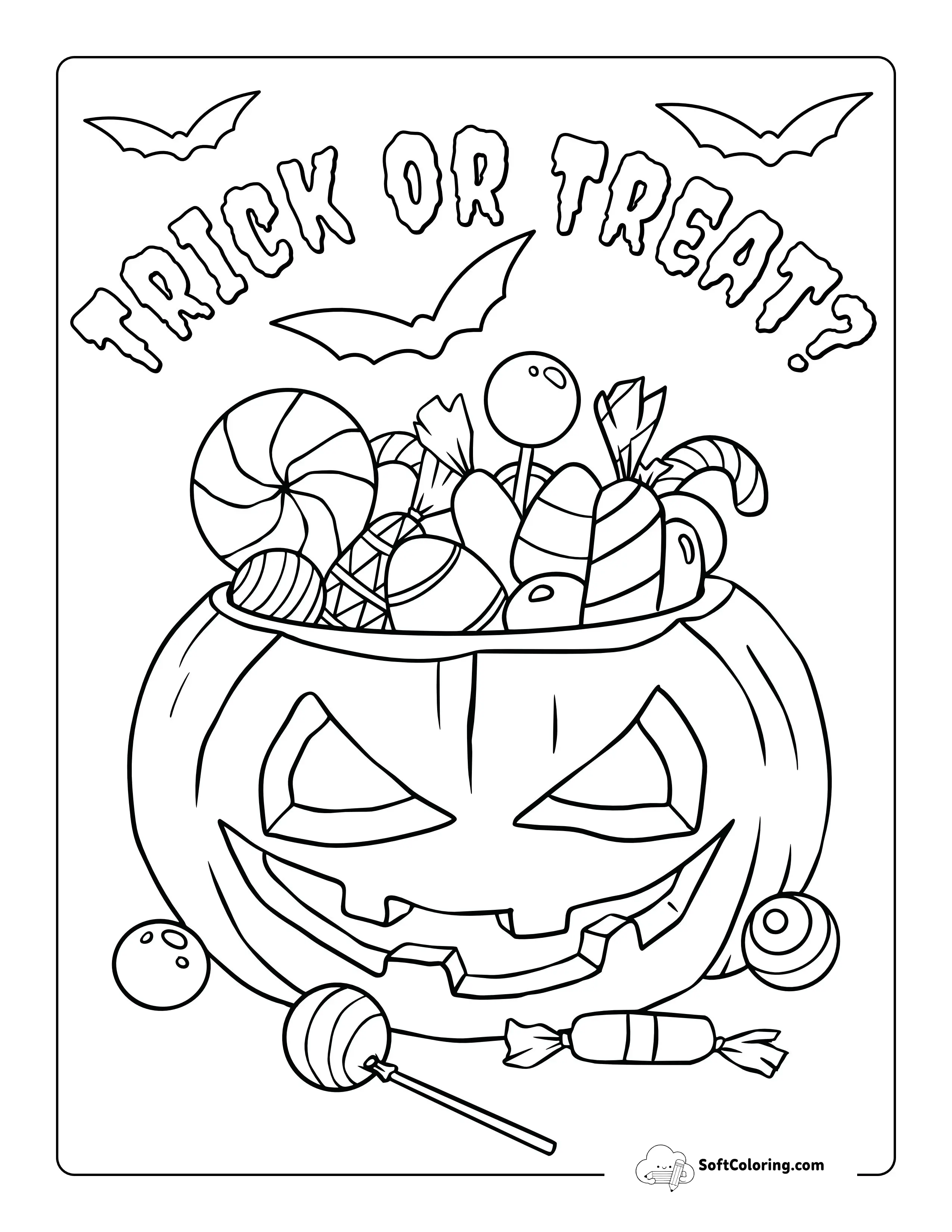 "Trick Or Treat?" Coloring Page For Kids