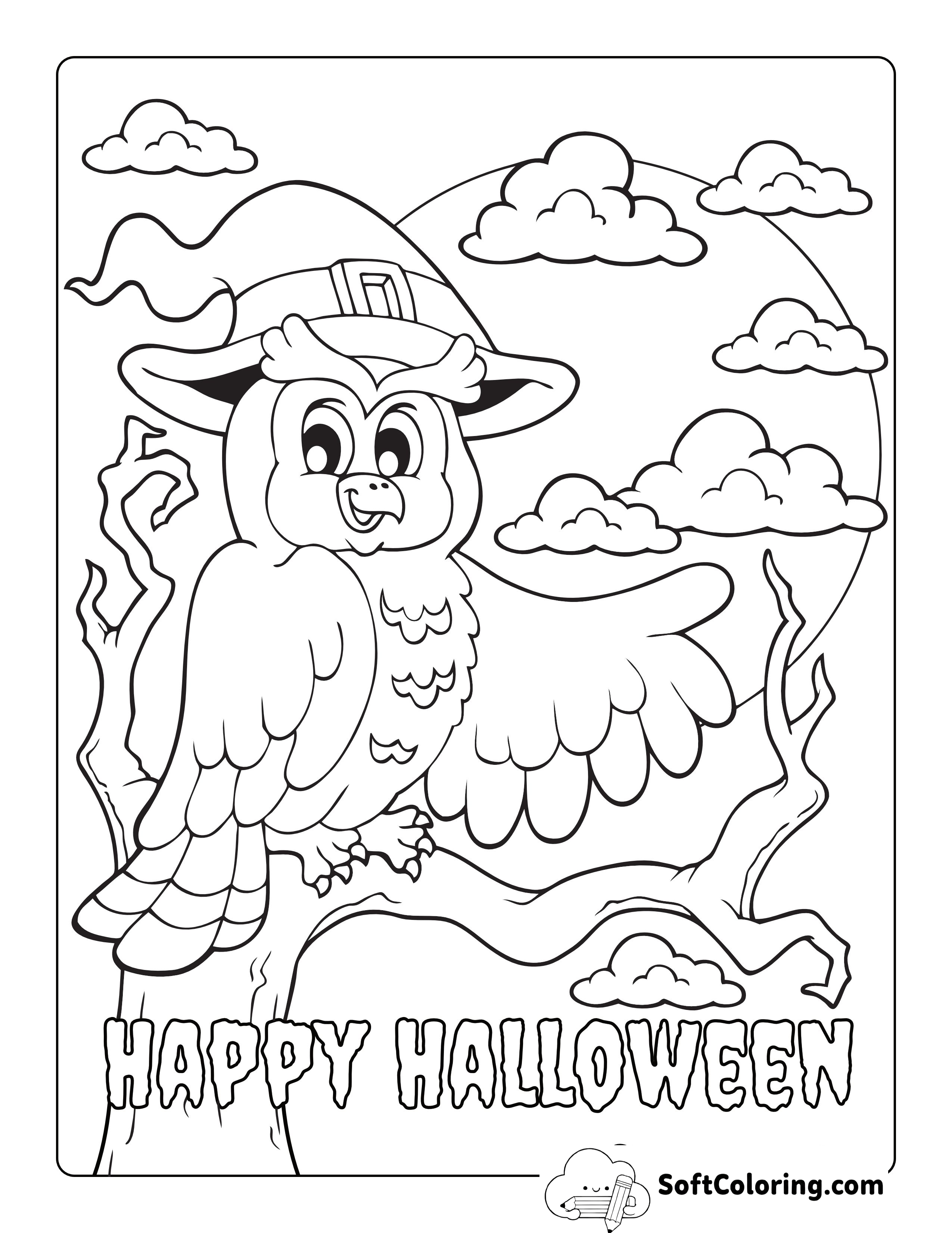 "Happy Halloween" Wise Owl Coloring Page