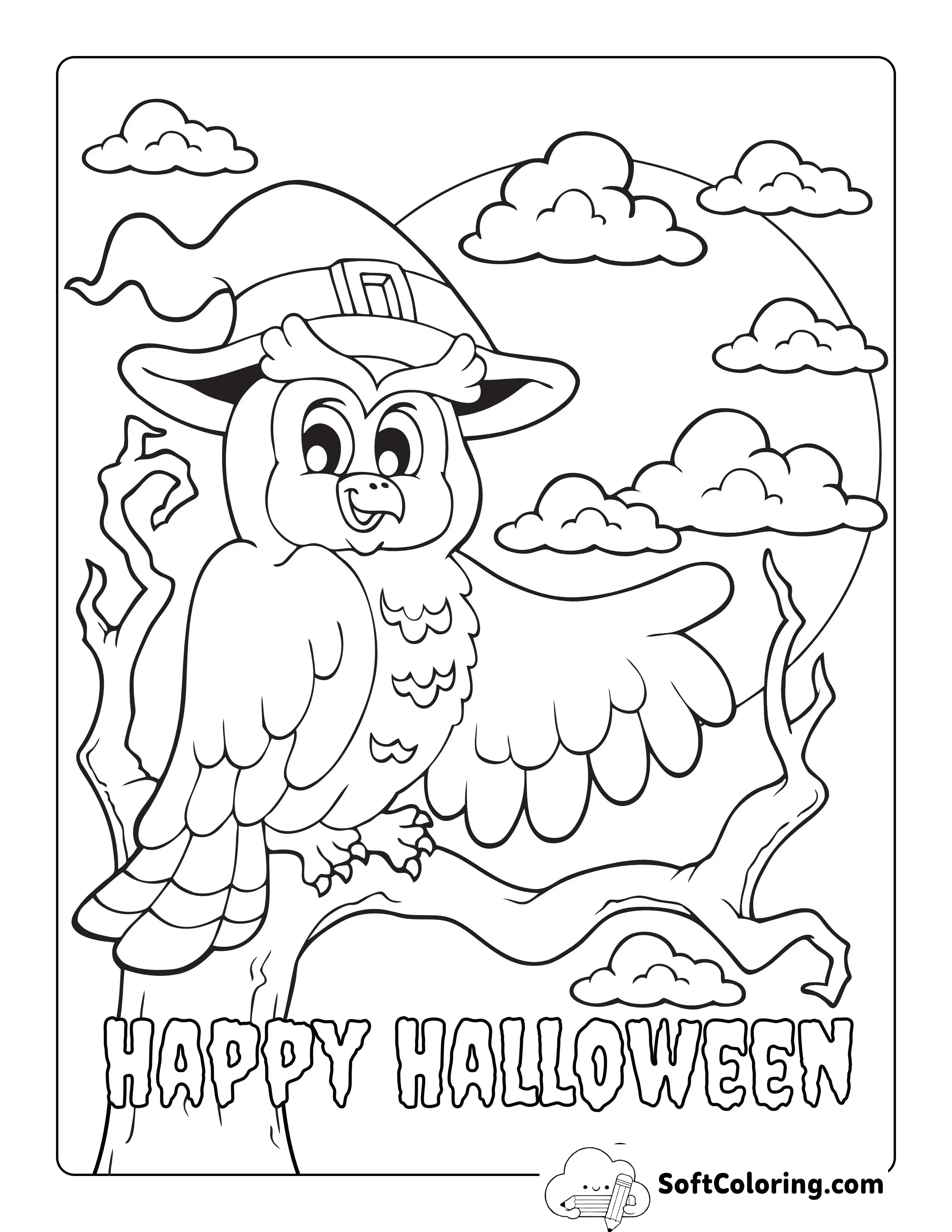 "Happy Halloween" Wise Owl Coloring Page