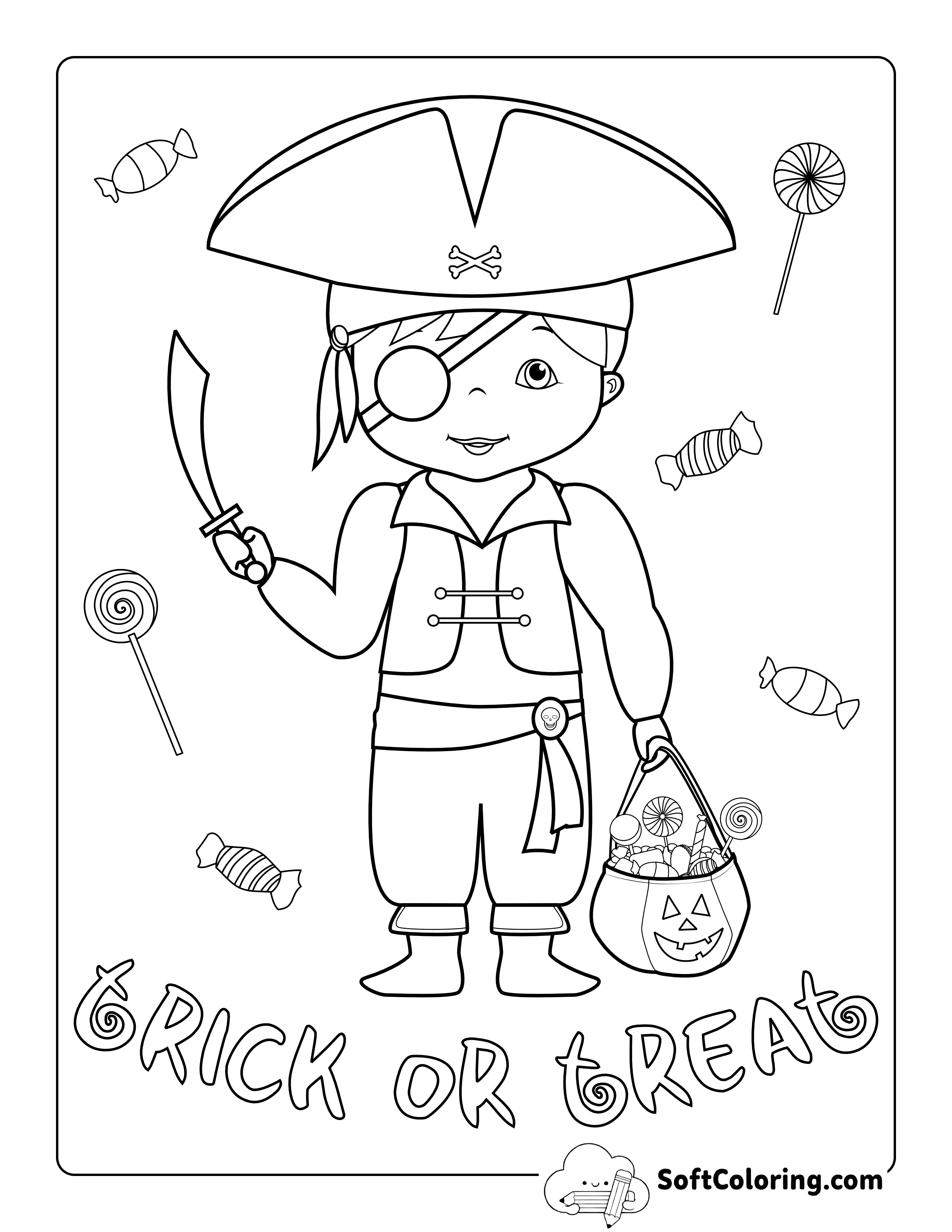 Pirate "Trick or Treat" Halloween Costume Coloring Sheet