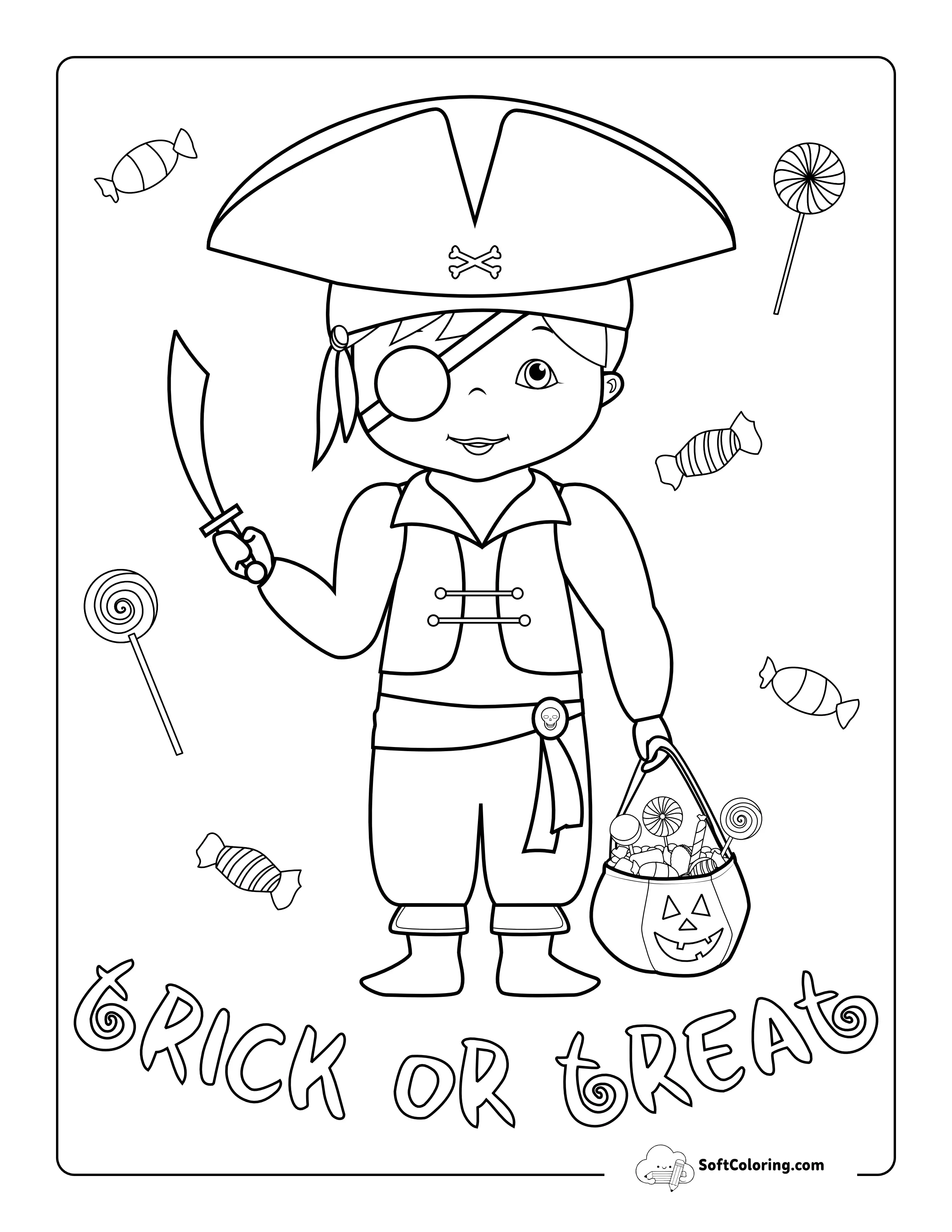 Pirate "Trick Or Treat" Halloween Costume Coloring Sheet