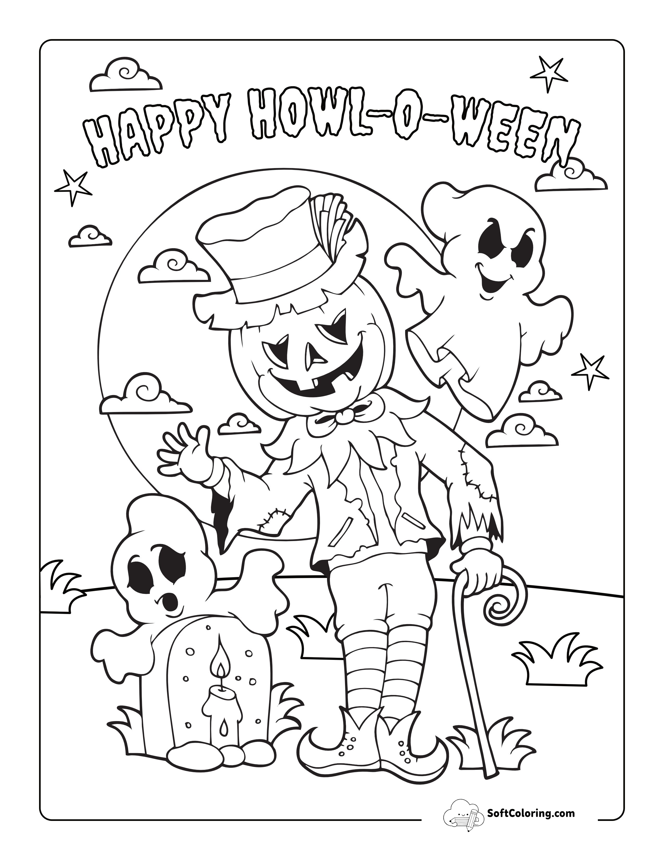 Spooky Jack O'lantern Scarecrow Monster Coloring Page