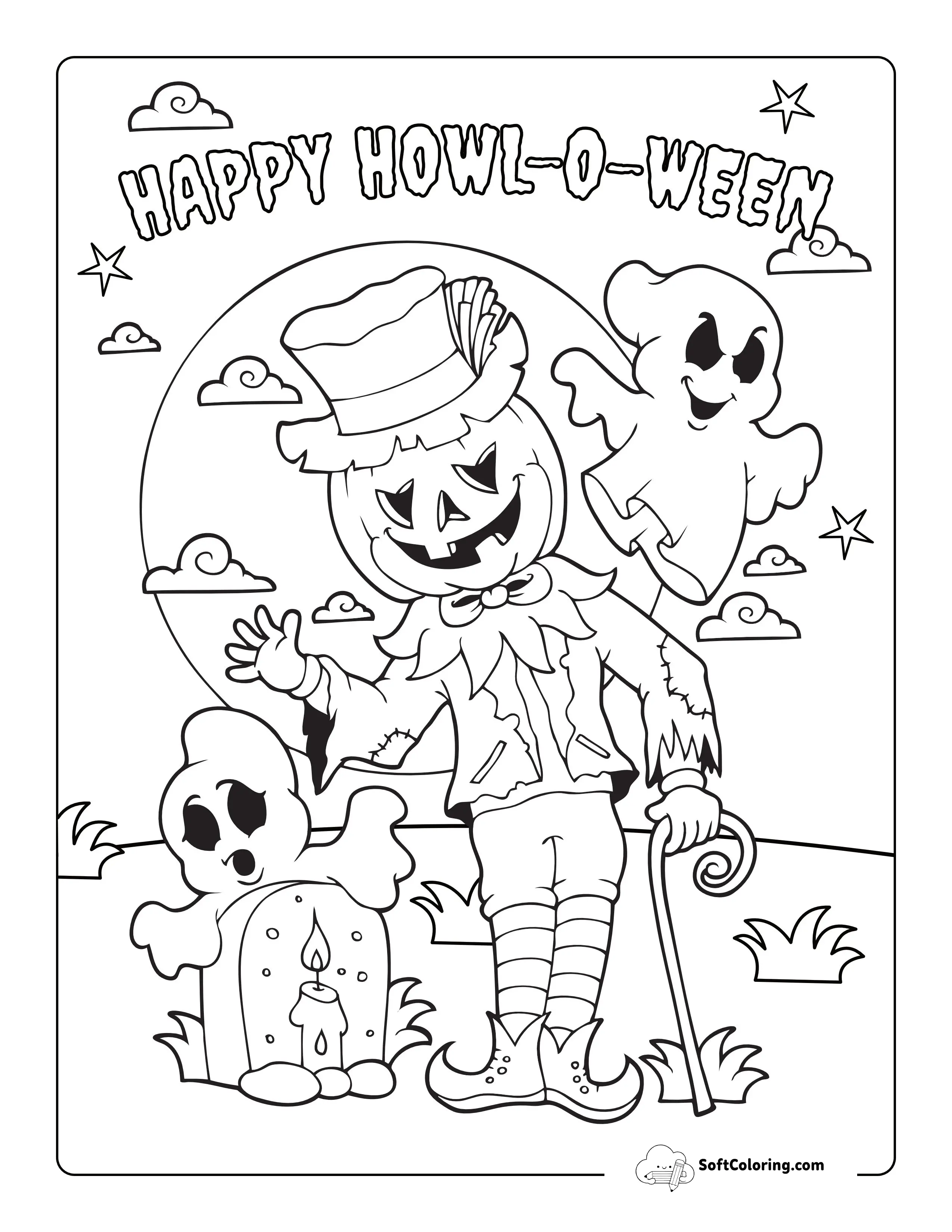 Spooky Jack O'lantern Scarecrow Monster Coloring Page