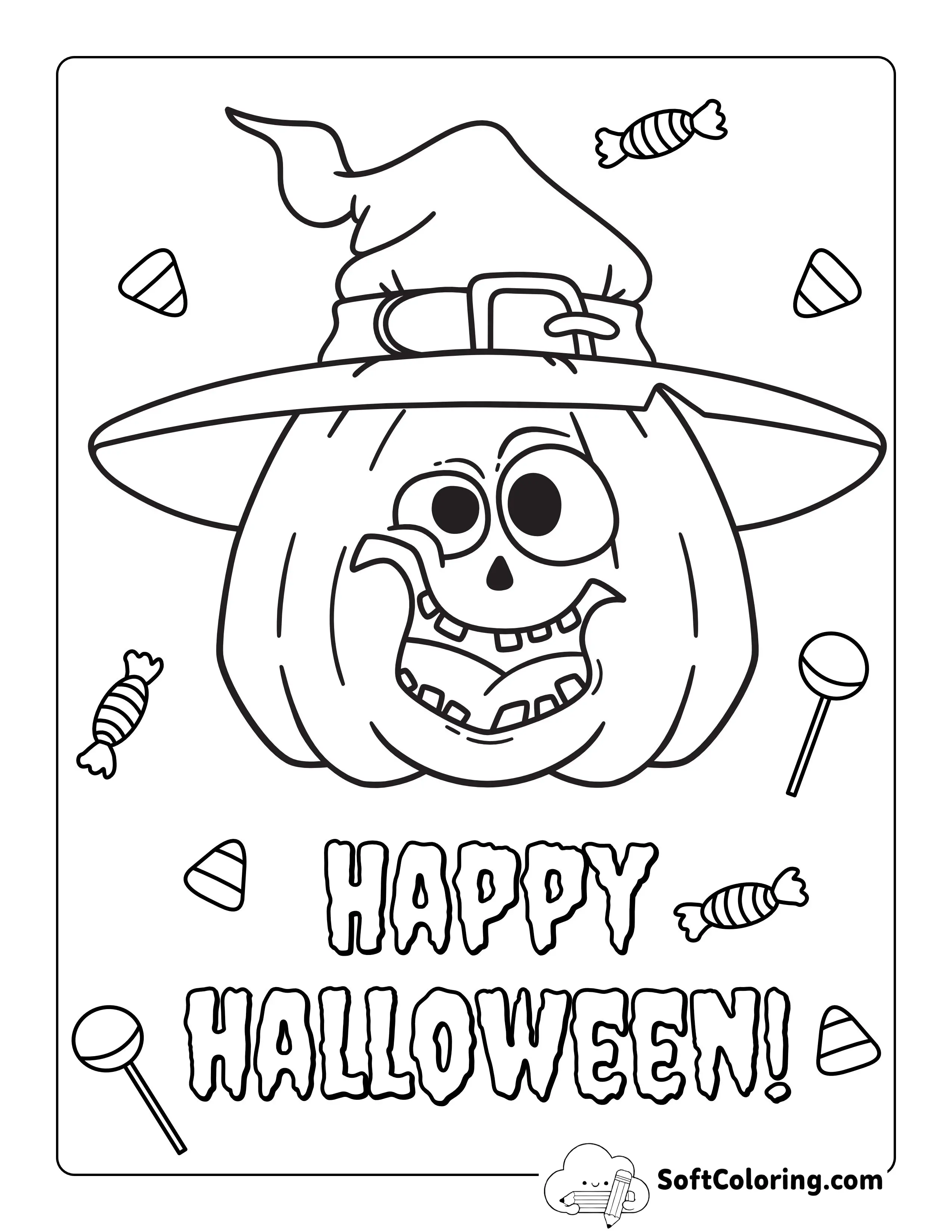 "Happy Halloween" Pumpkin Coloring Page