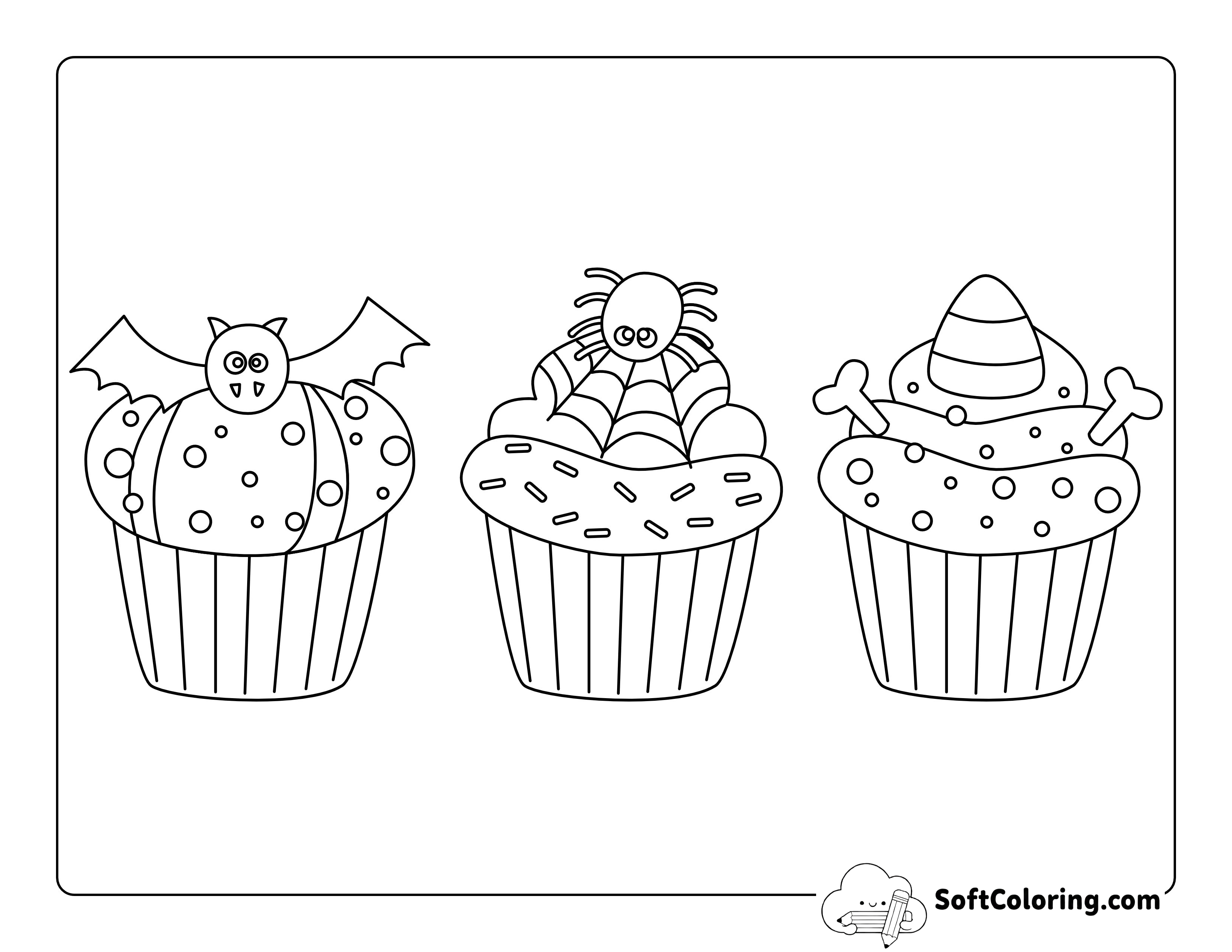 Halloween Cupcakes Coloring Page