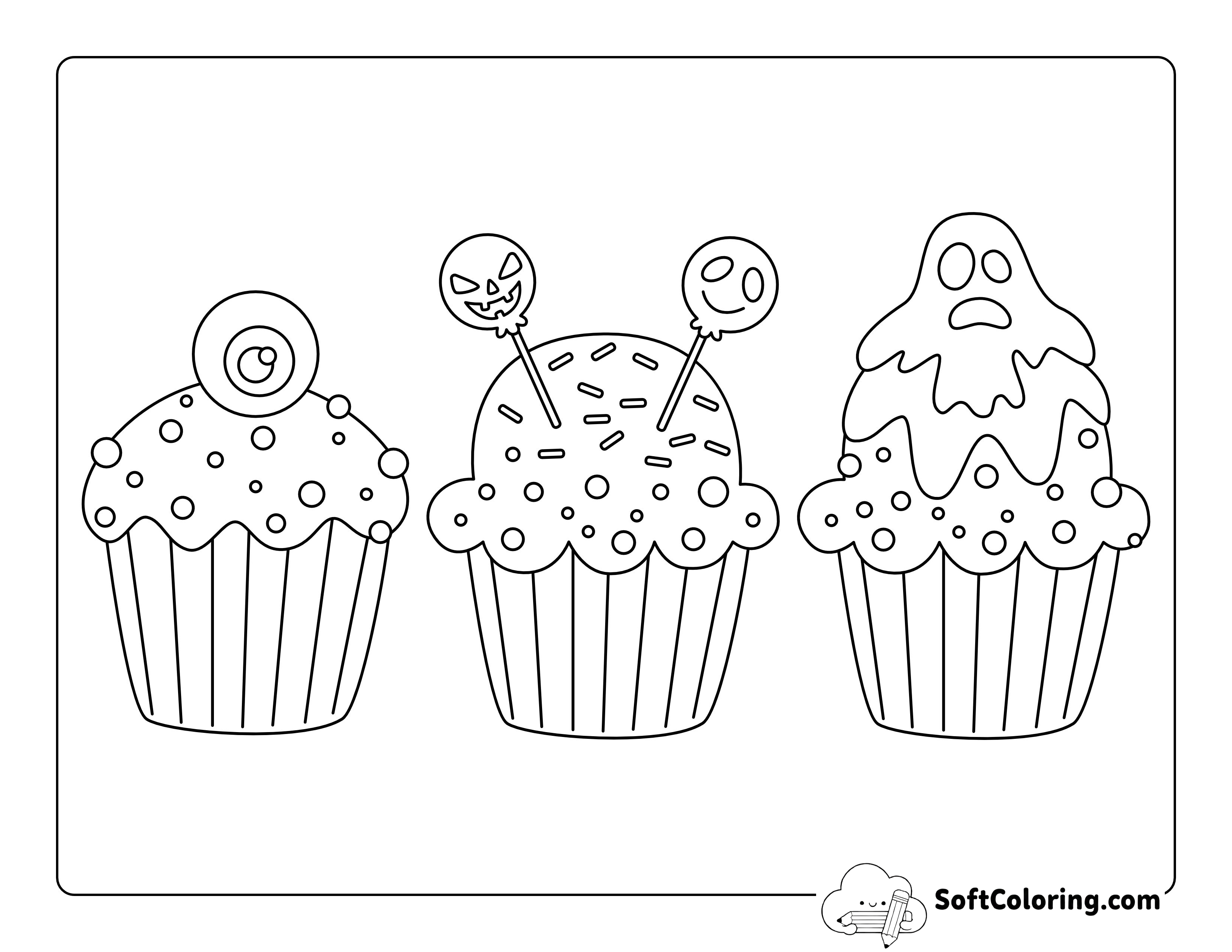 Spooky Halloween Cupcakes to Color
