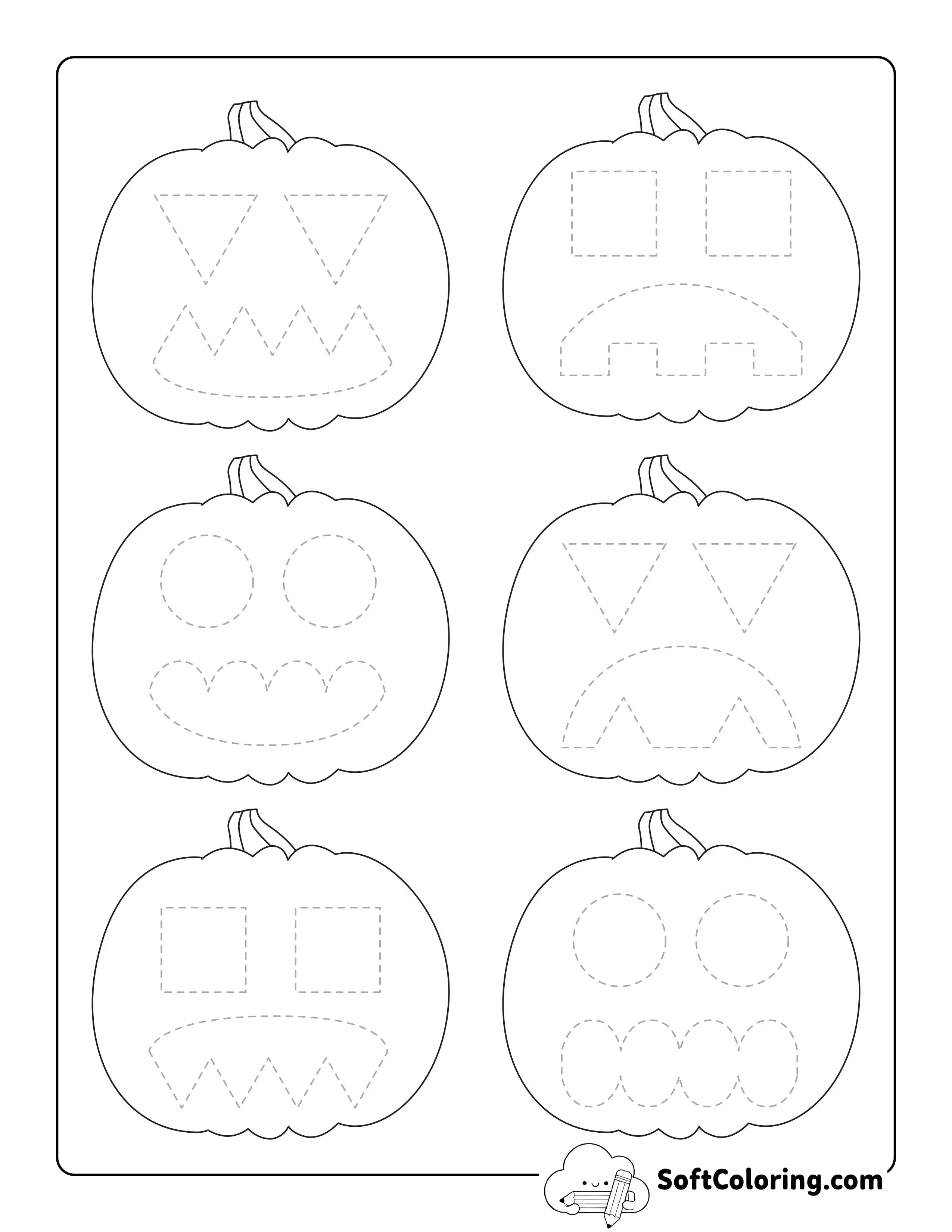 "Trace A Face" Pumpkin Activity Sheet For Preschoolers