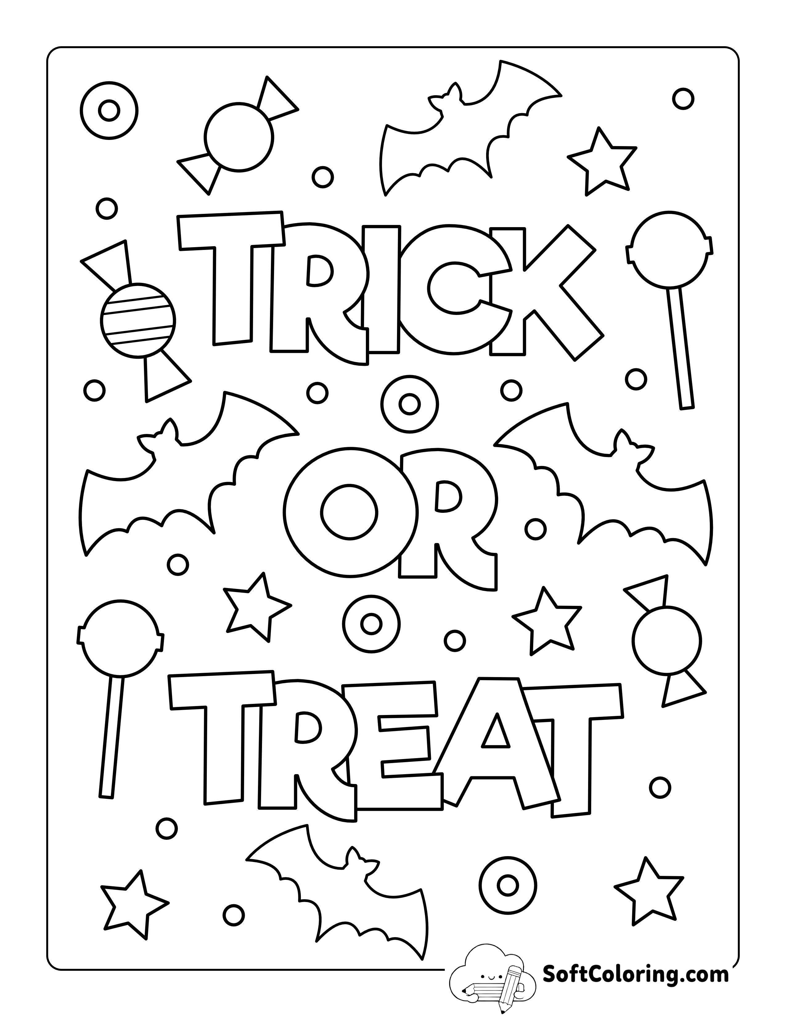 Trick or Treat Halloween Coloring Page for Kids