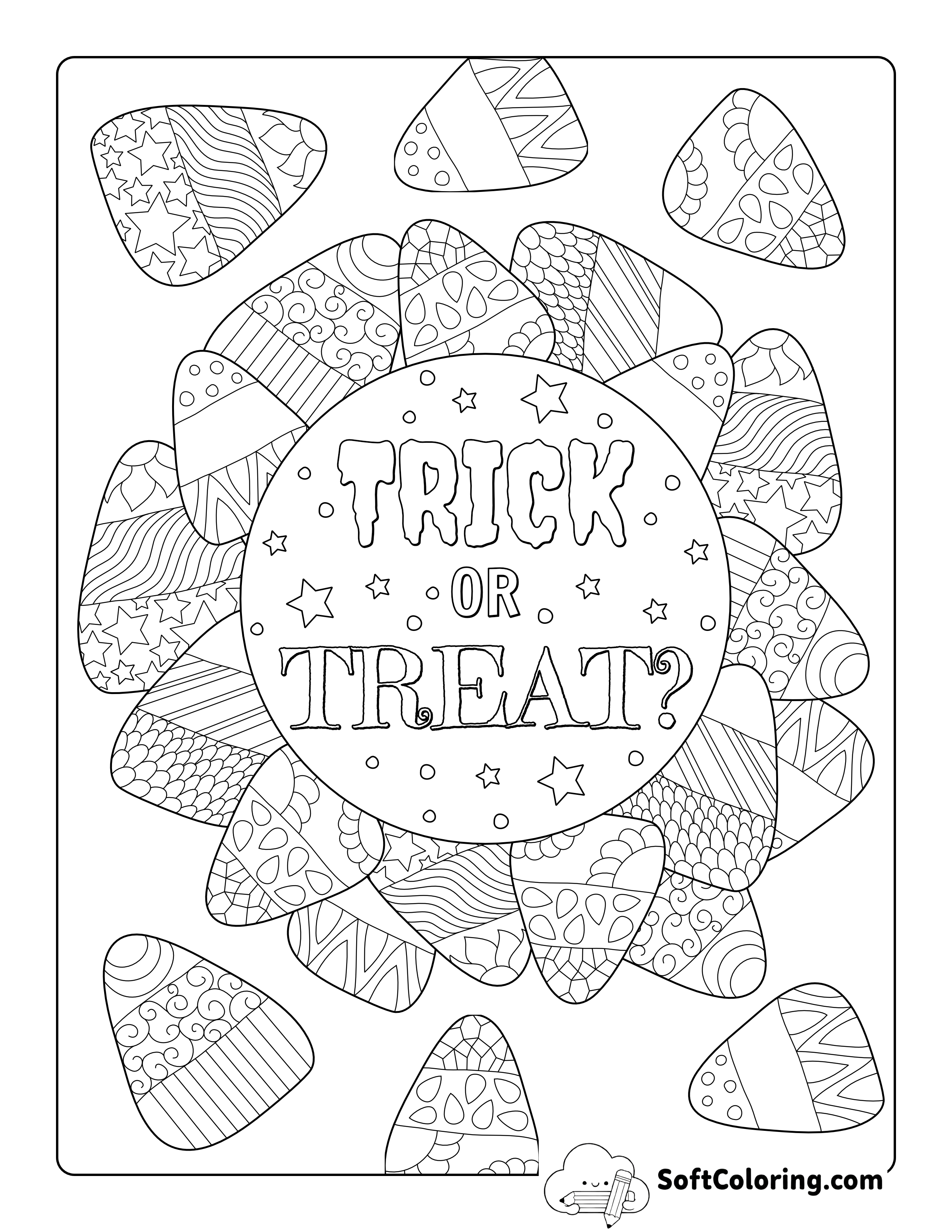 Halloween "Trick or Treat" Candy Corn Wreath to Color