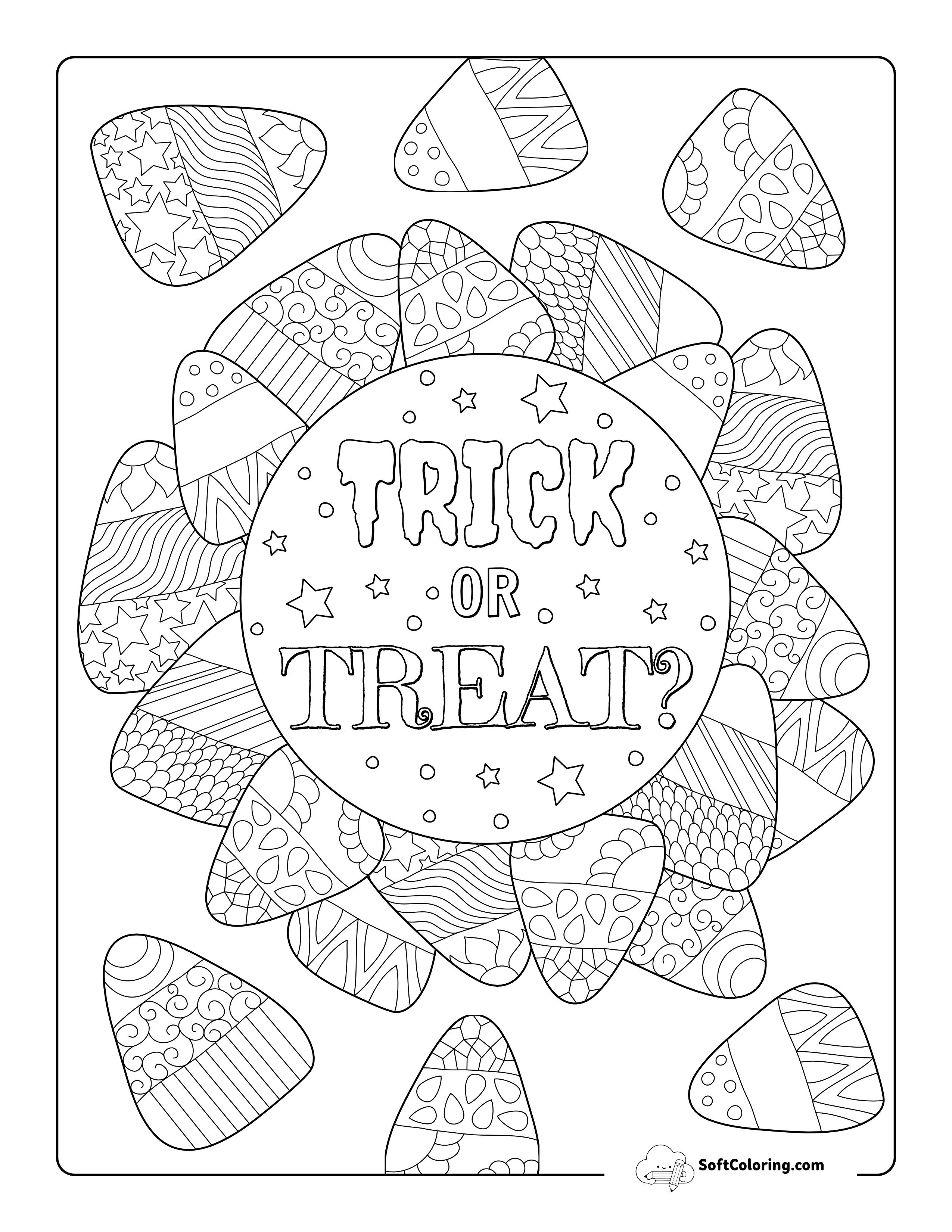 Halloween "Trick Or Treat" Candy Corn Wreath To Color